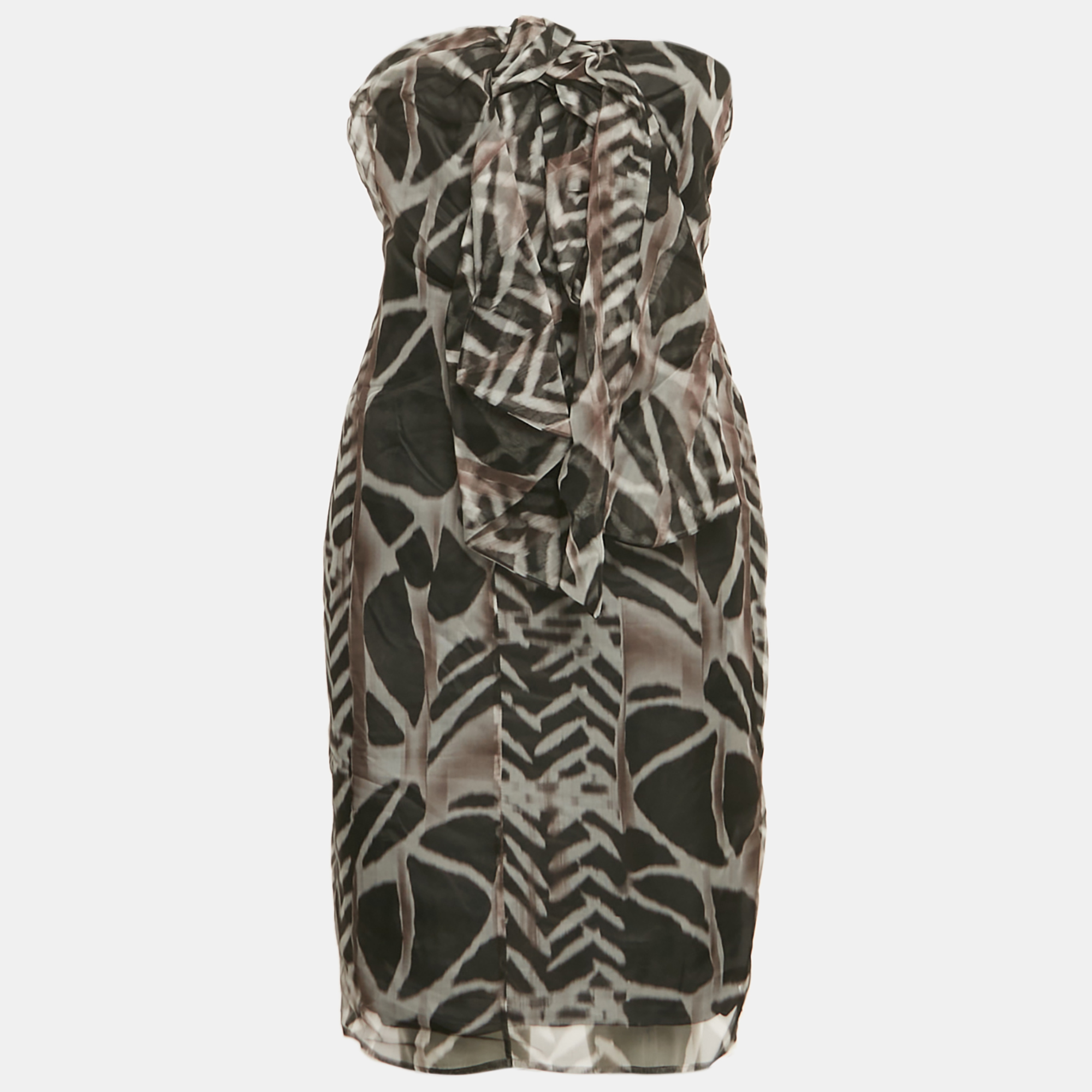 

Boss By Hugo Boss Black Abstract Print Strapless Mini Dress S