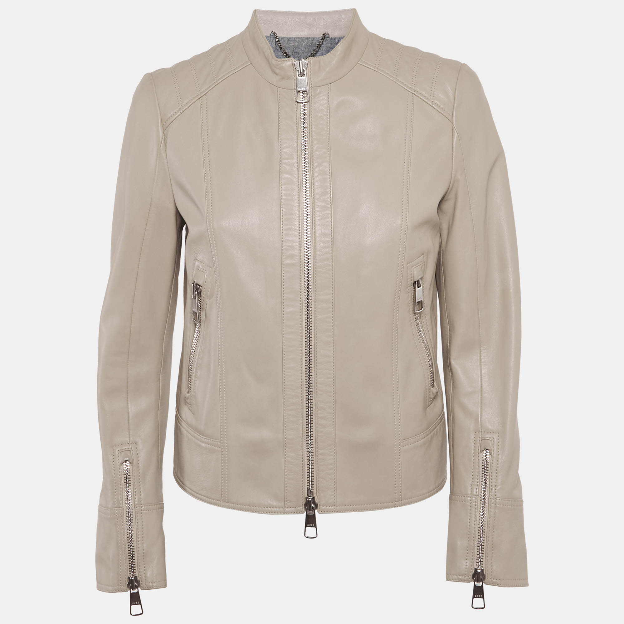 

Boss By Hugo Boss Beige Leather Zip-Up Jacket S