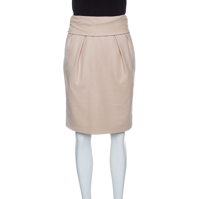 Pre Owned Boss Orange by Hugo Boss Beige Wool Waist Tie Detail Bang Bang Skirt S