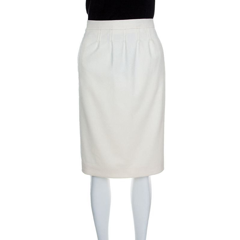 Pre Owned Boss By Hugo Boss Cream Wool Vadelle Skirt M