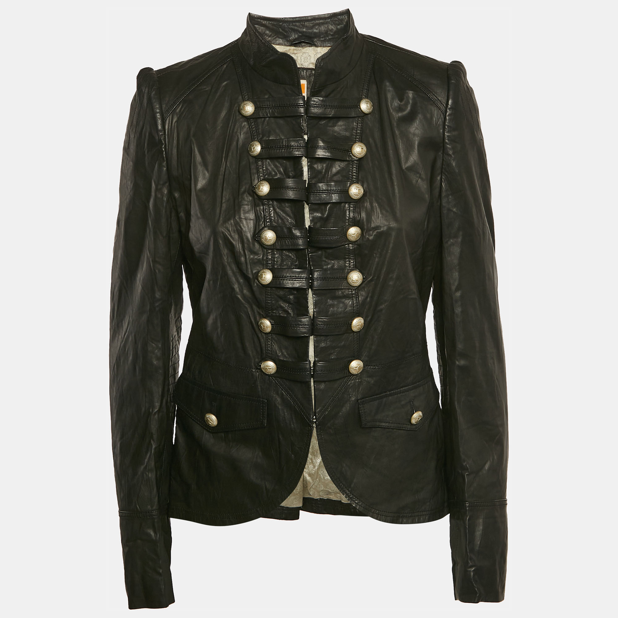 

Boss Orange by Hugo Boss Black Leather Military Jacket M
