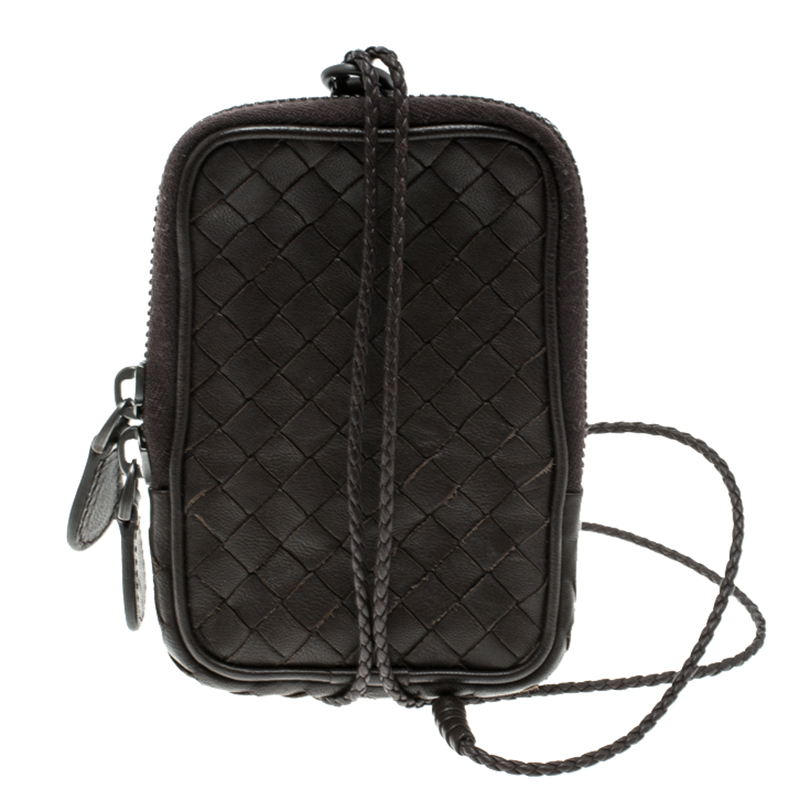 Pre Owned Bottega Veneta Dark Brown Intrecciato Leather High Tech Case Holder