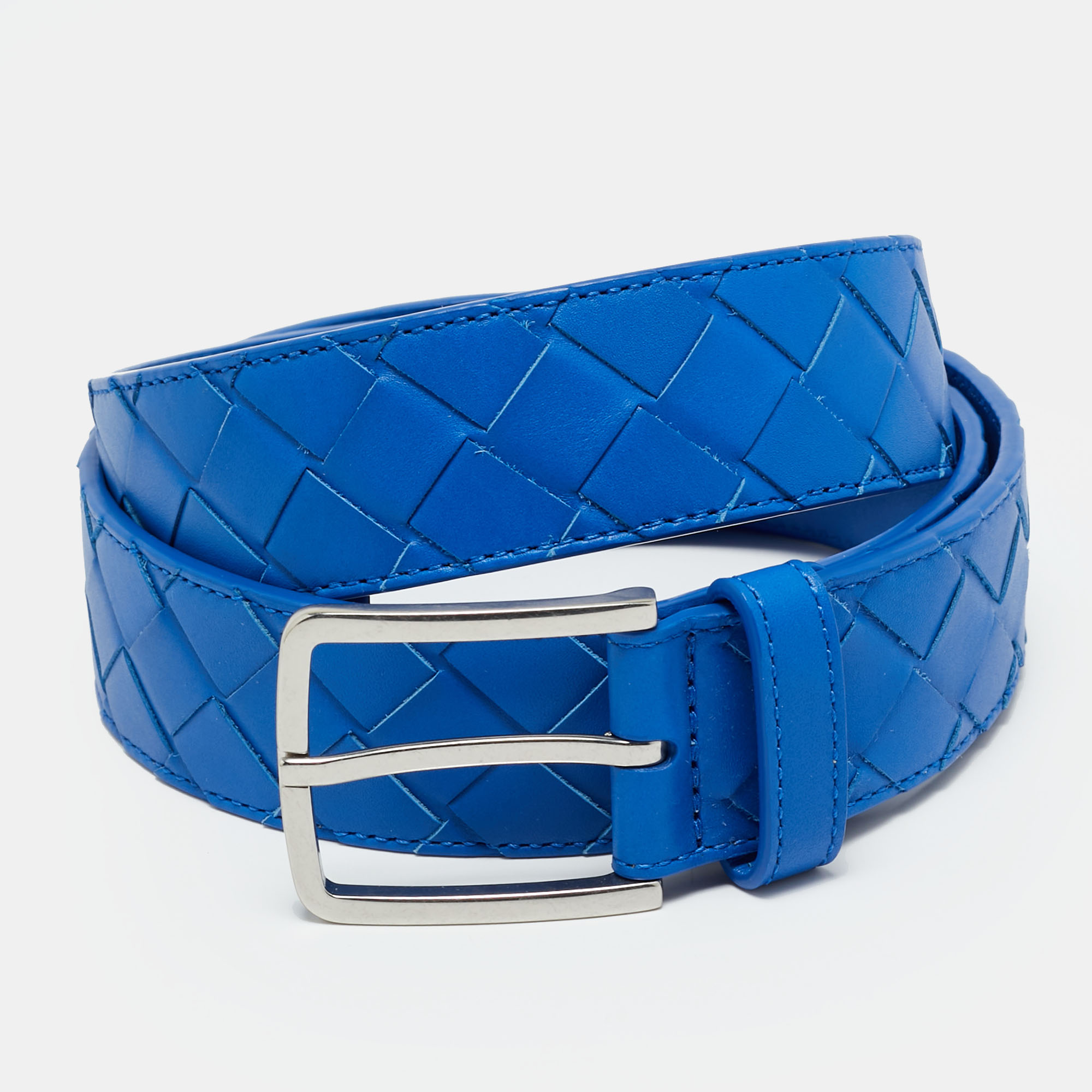 

Bottega Veneta  Buckle Belt Blue Intrecciato Leather