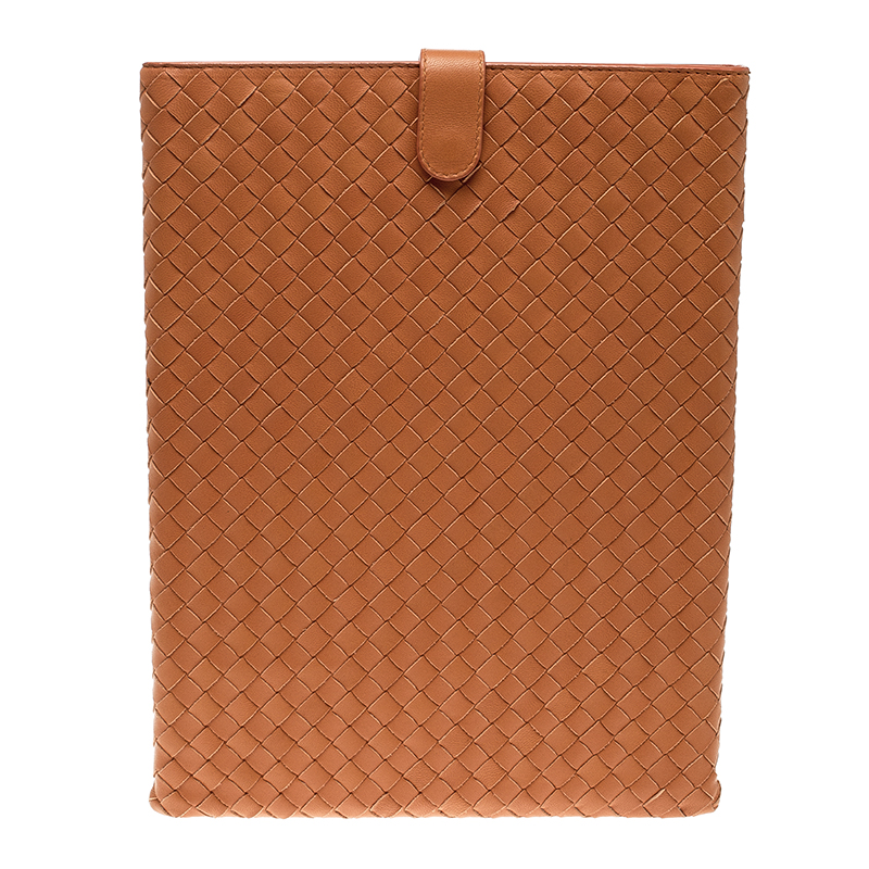 Pre Owned Bottega Veneta Orange Intrecciato Leather Ipad Case
