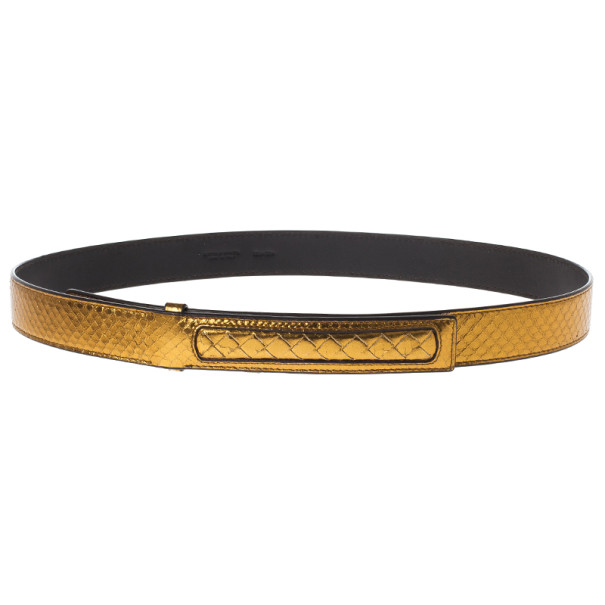 Pre Owned Bottega Veneta Gold Oro Bruciato Ayers Belt 95CM