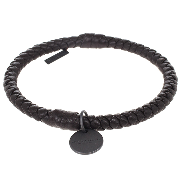 Pre Owned Bottega Veneta Dark Brown Intrecciato Nappa Bracelet Size M