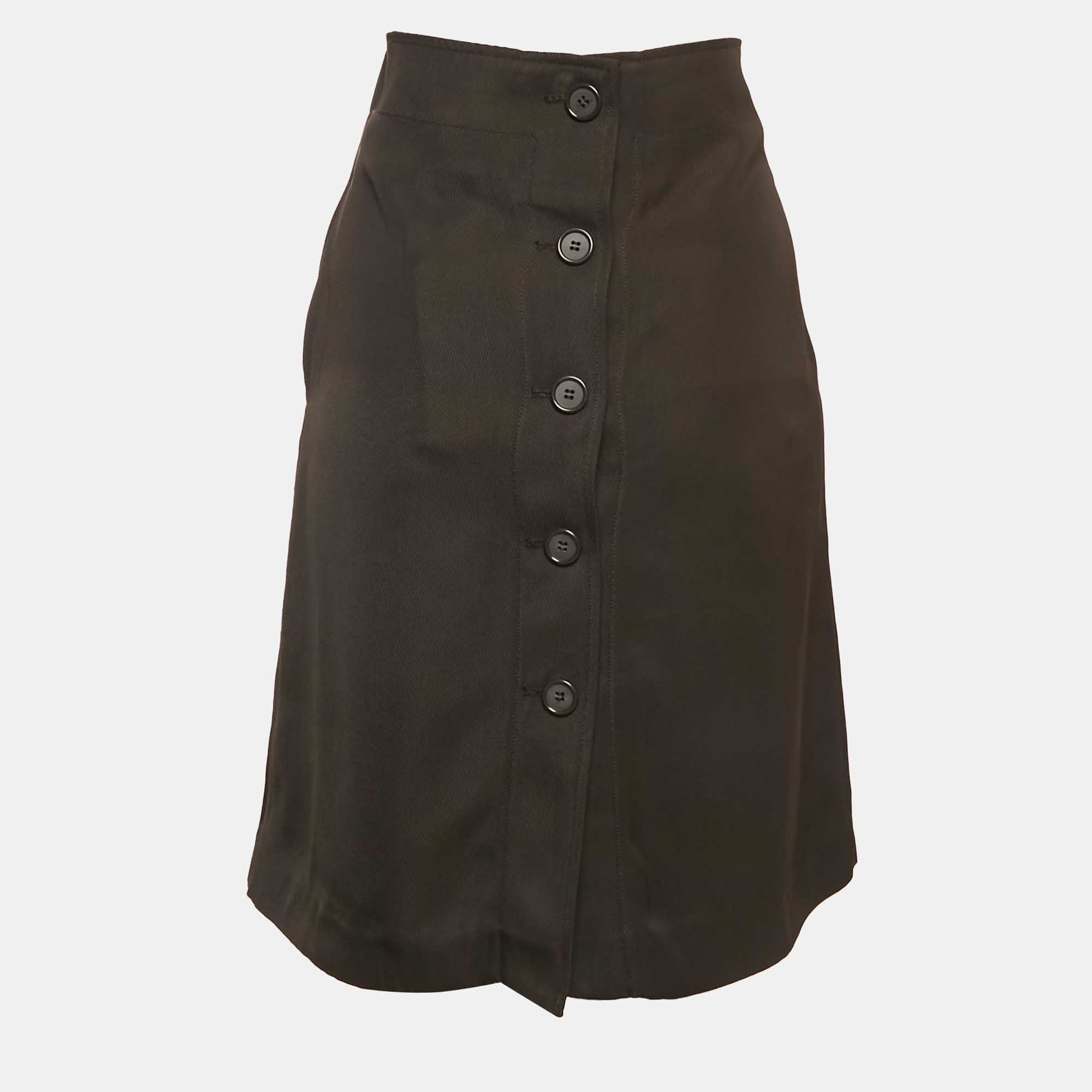 

Bottega Veneta Brown Gabardine Buttoned Pencil Skirt S
