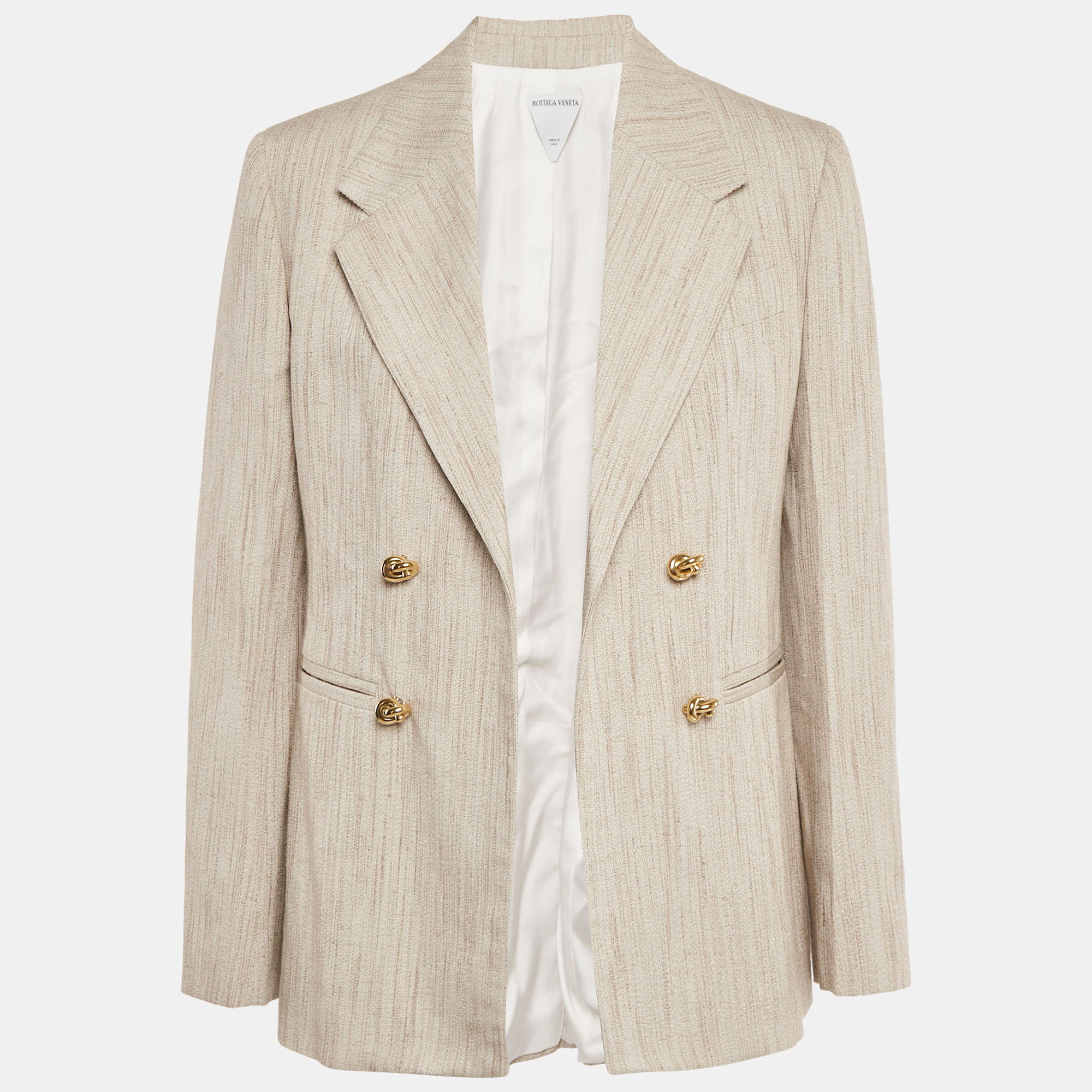 Pre-owned Bottega Veneta Beige Viscose Knot Double Breasted Blazer S In Sand