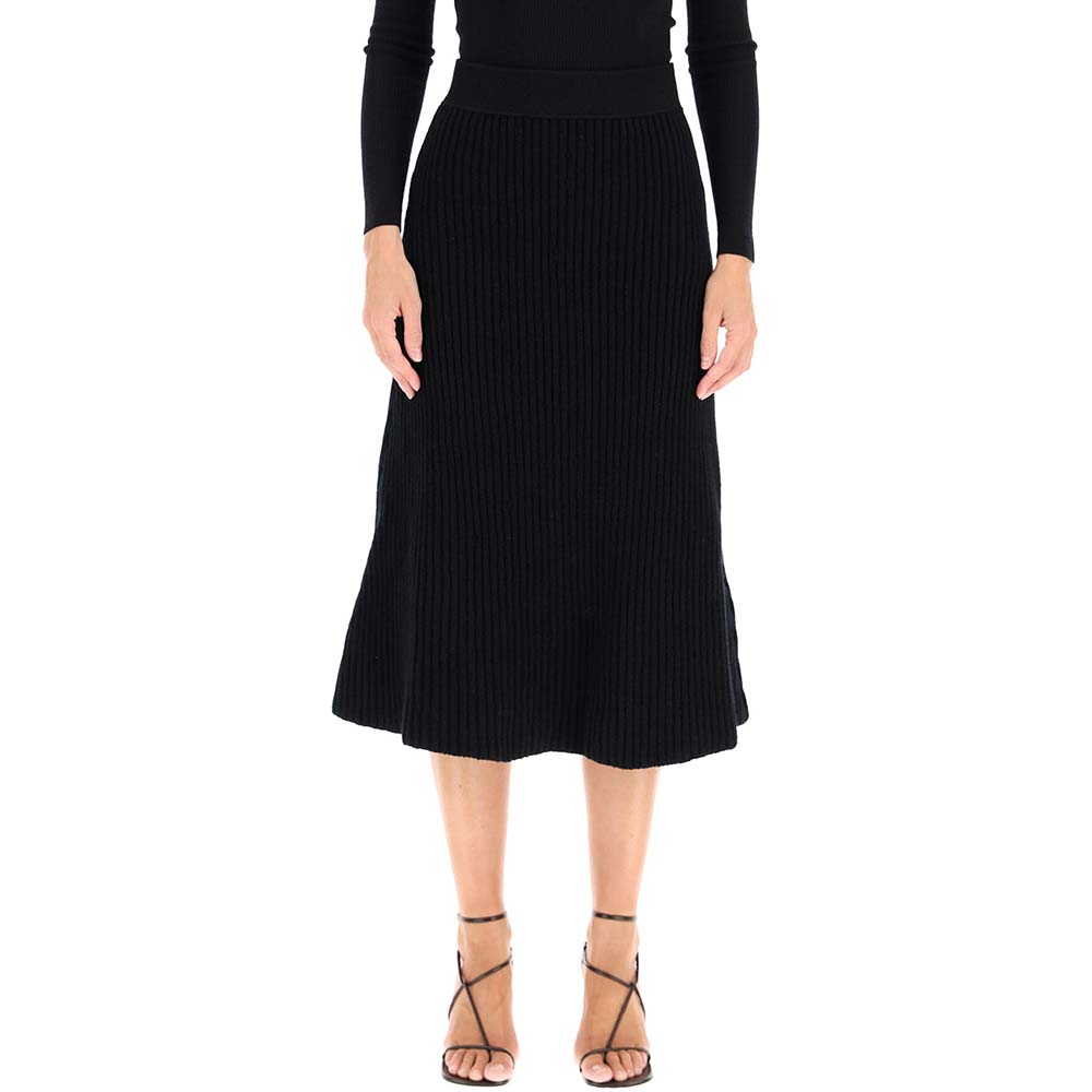 

Bottega Veneta Black Fondente Ribbed Midi Skirt size