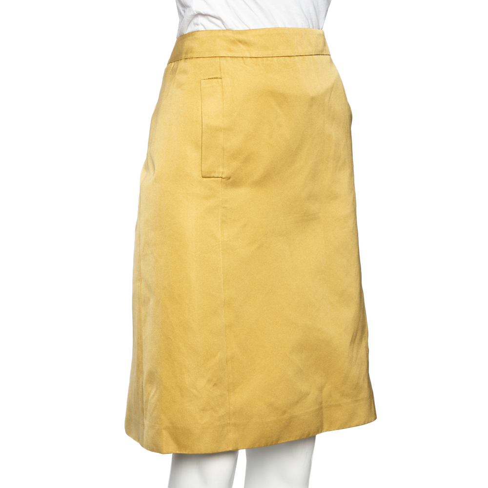 

Bottega Veneta Gold Sateen Pocket Detailed Knee Length Skirt