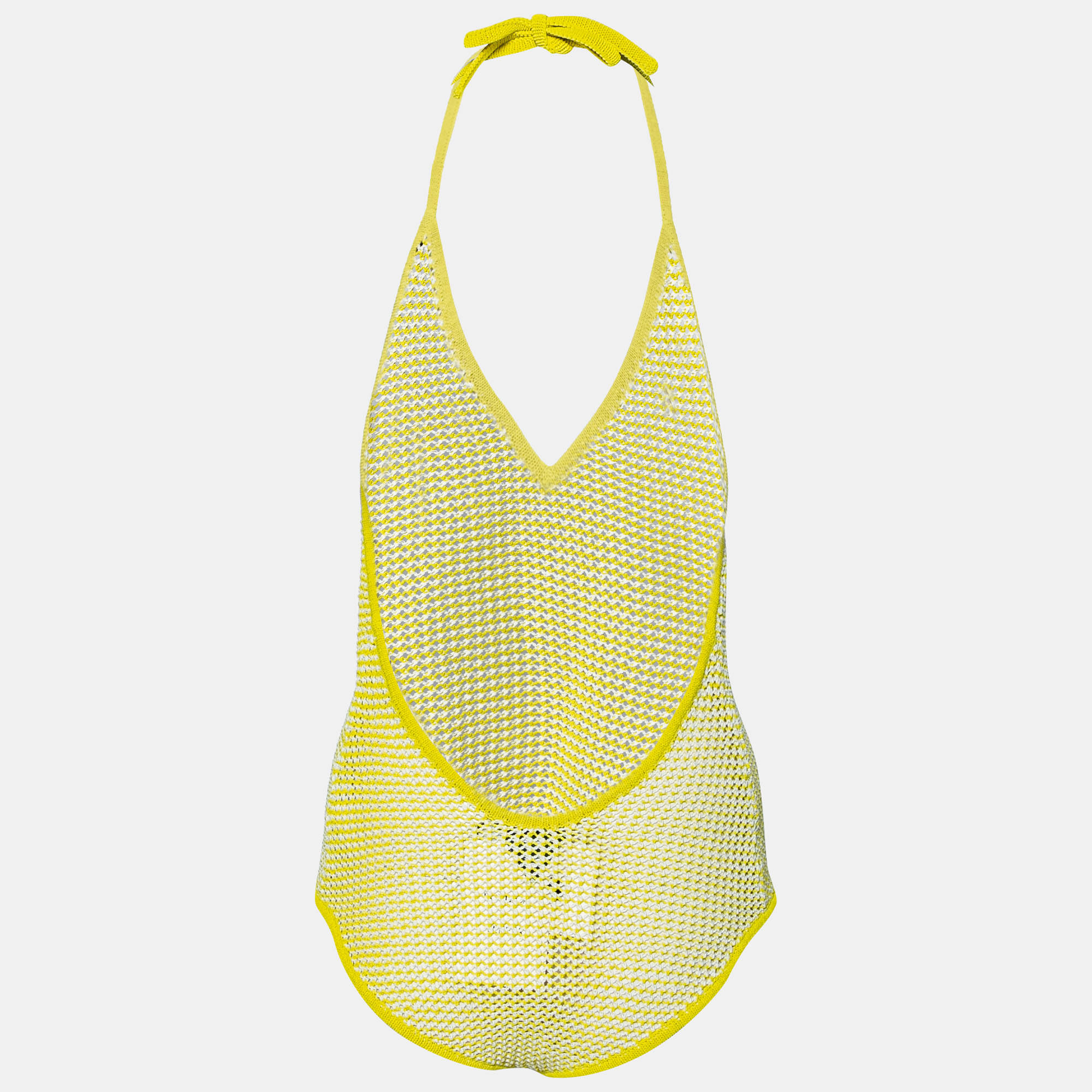 

Bottega Veneta Yellow Open-Knit Halter Neck Bodysuit