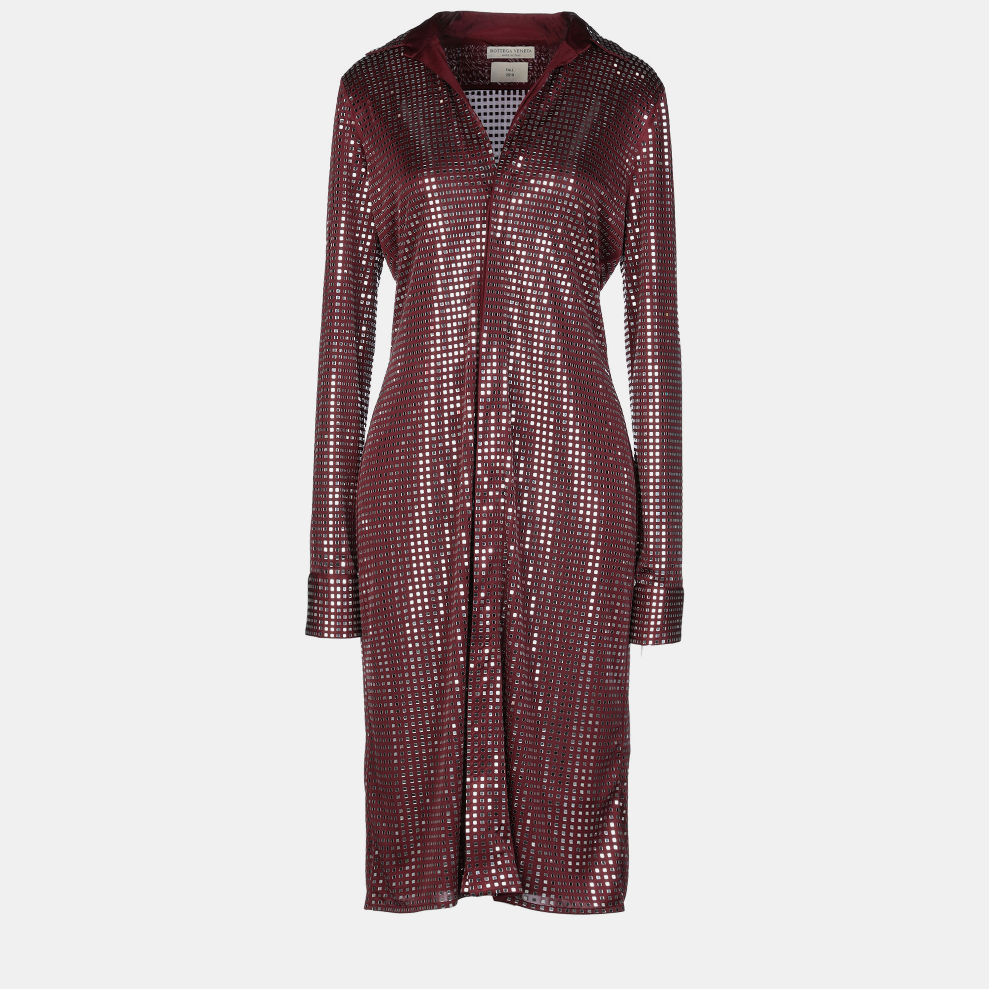 

Bottega Veneta Maroon Jersey Mirror Embellished Midi Dress S (IT 38), Burgundy