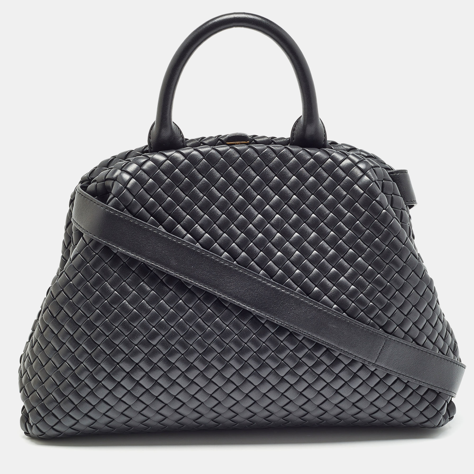 

Bottega Veneta Black Padded Intrecciato Leather Medium Top Handle Bag