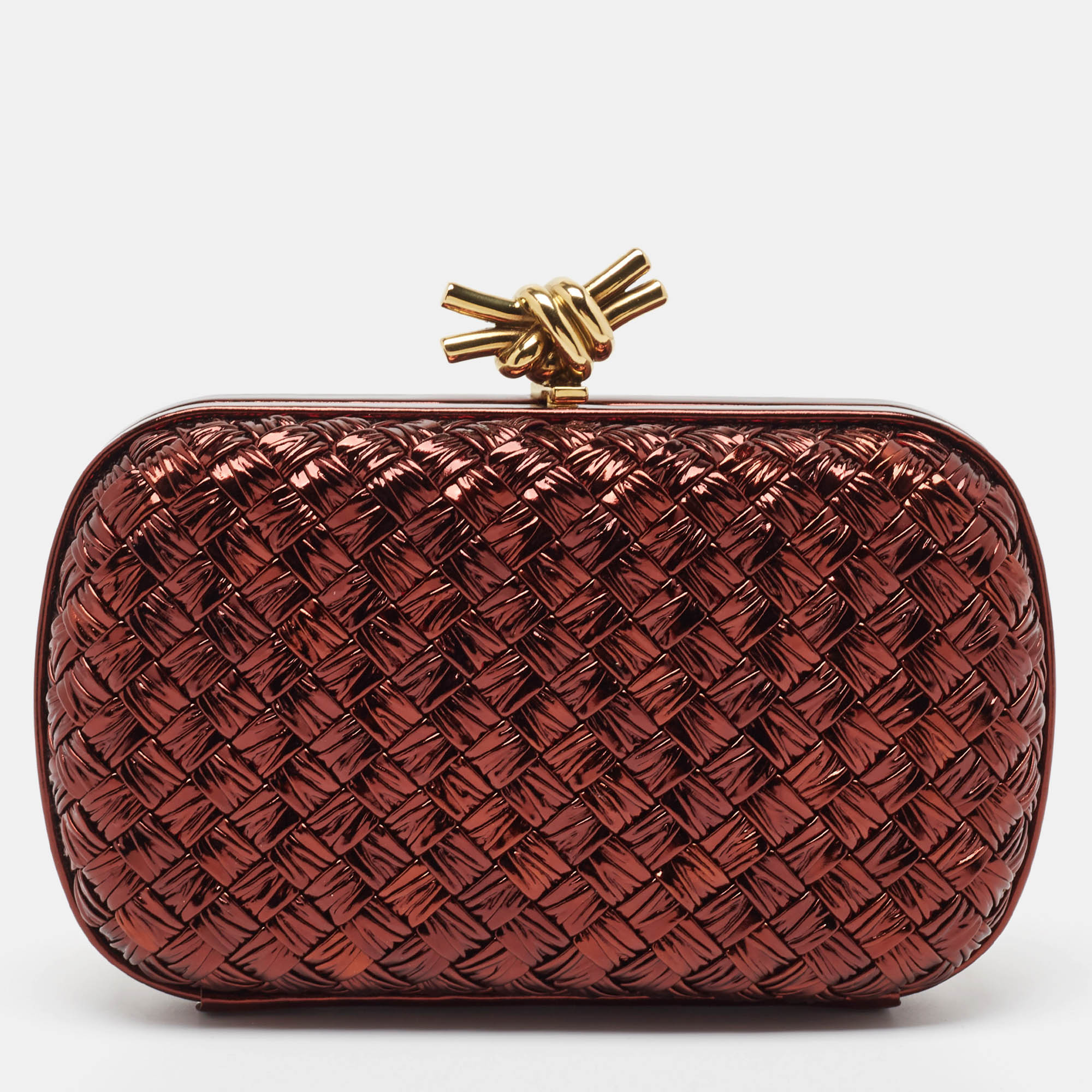 

Bottega Veneta Metallic Brown Intrecciato Leather Knot Clutch