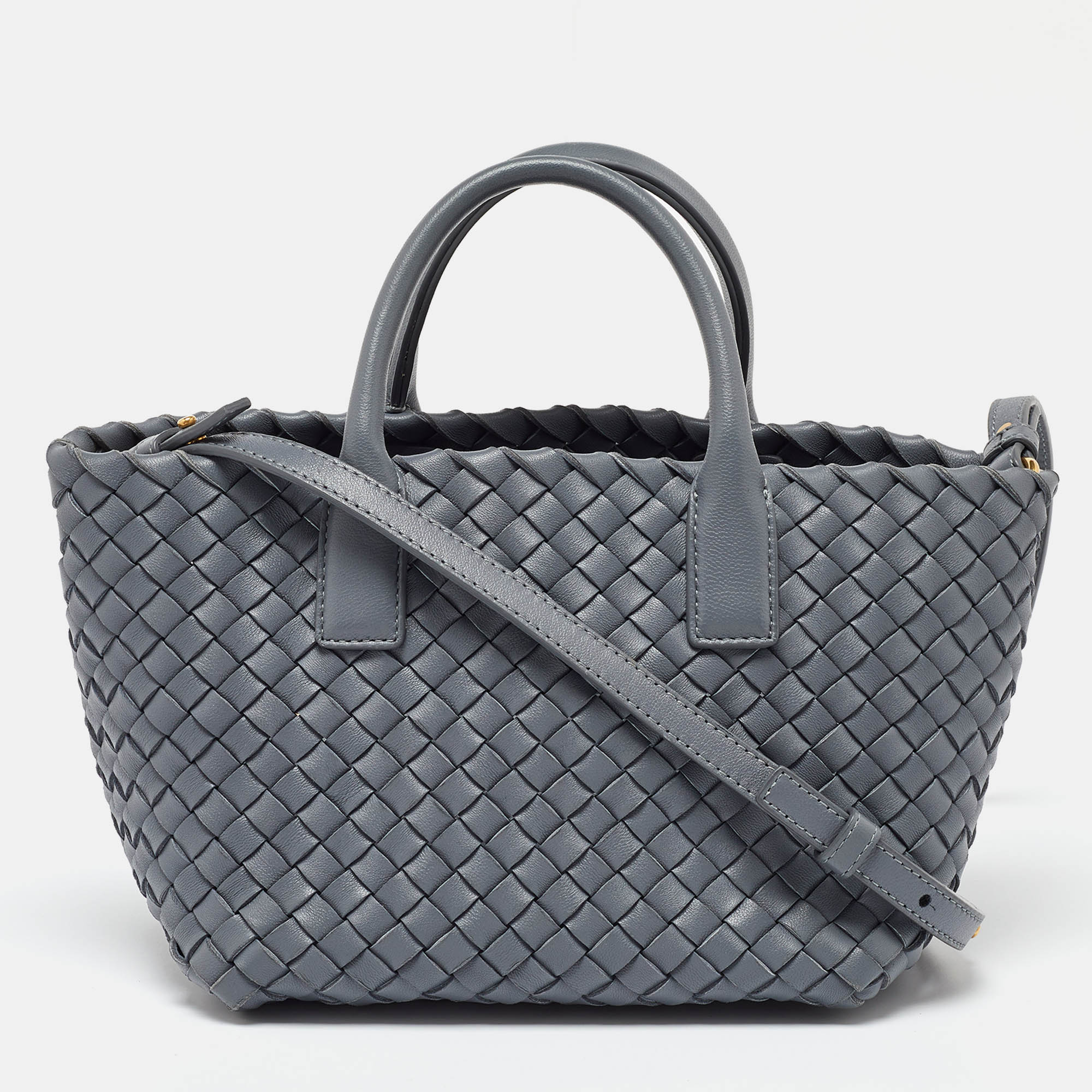 

Bottega Veneta Grey Intrecciato Leather Mini Cabat Tote