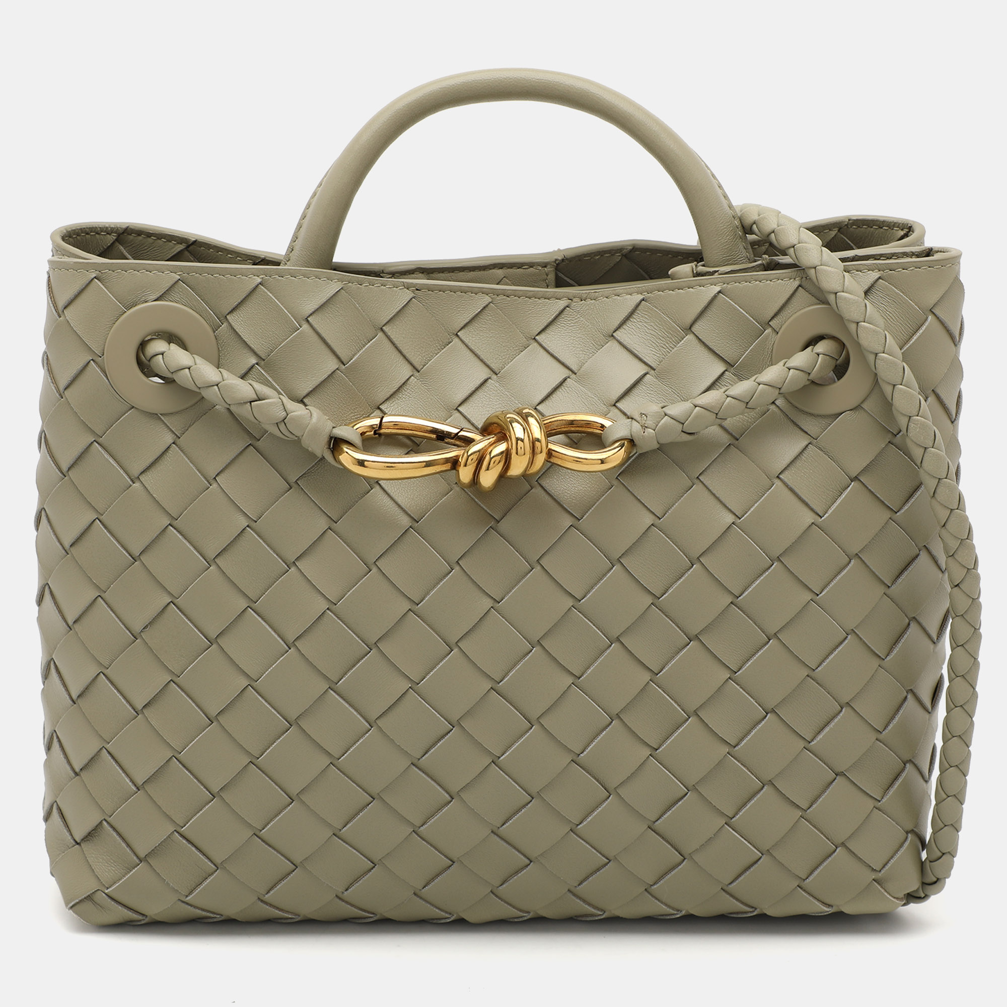 

Bottega Veneta Olive Green Intrecciato Leather Small Andiamo Tote