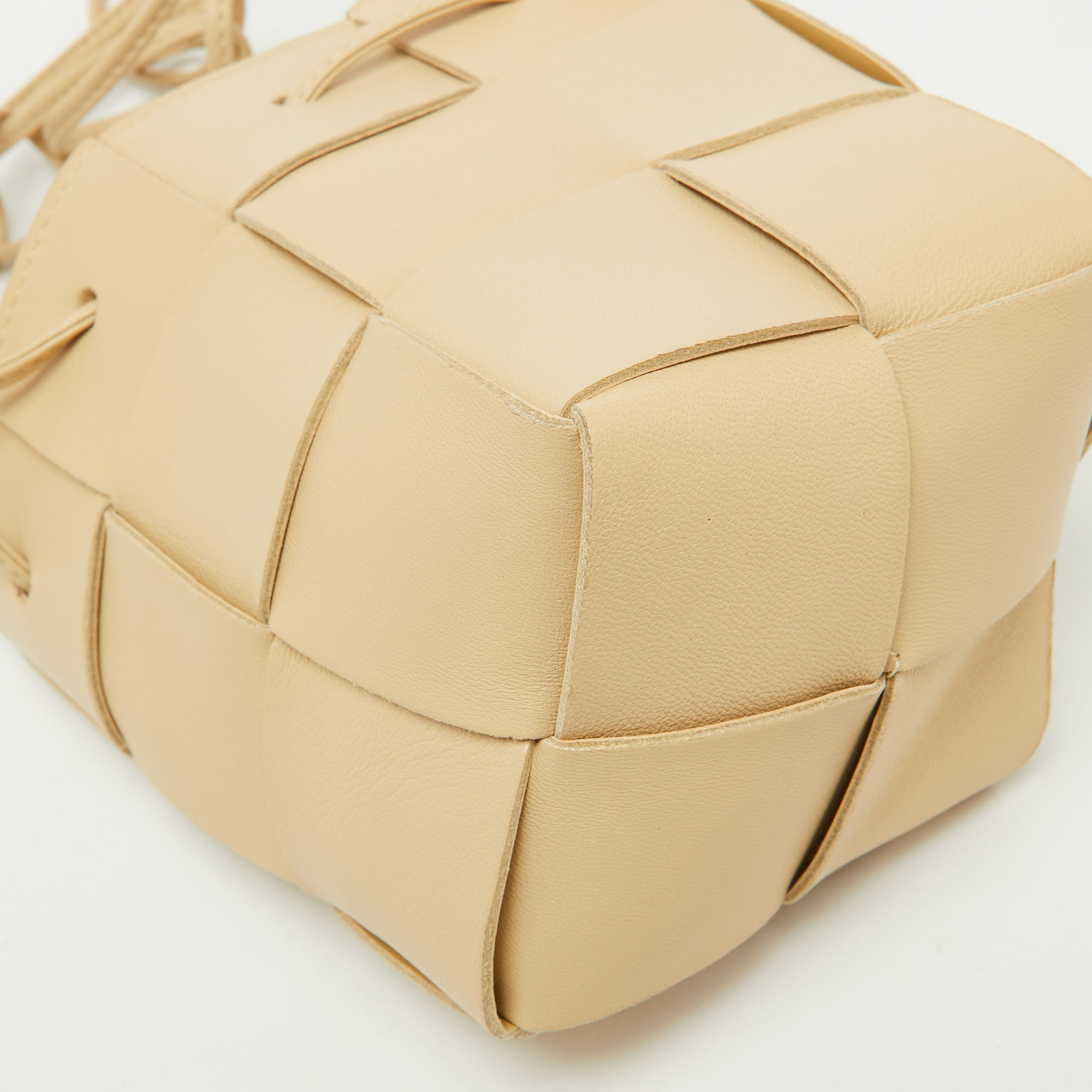 Bottega Veneta Porridge Cream Leather Mini Cassette Bucket Bag 