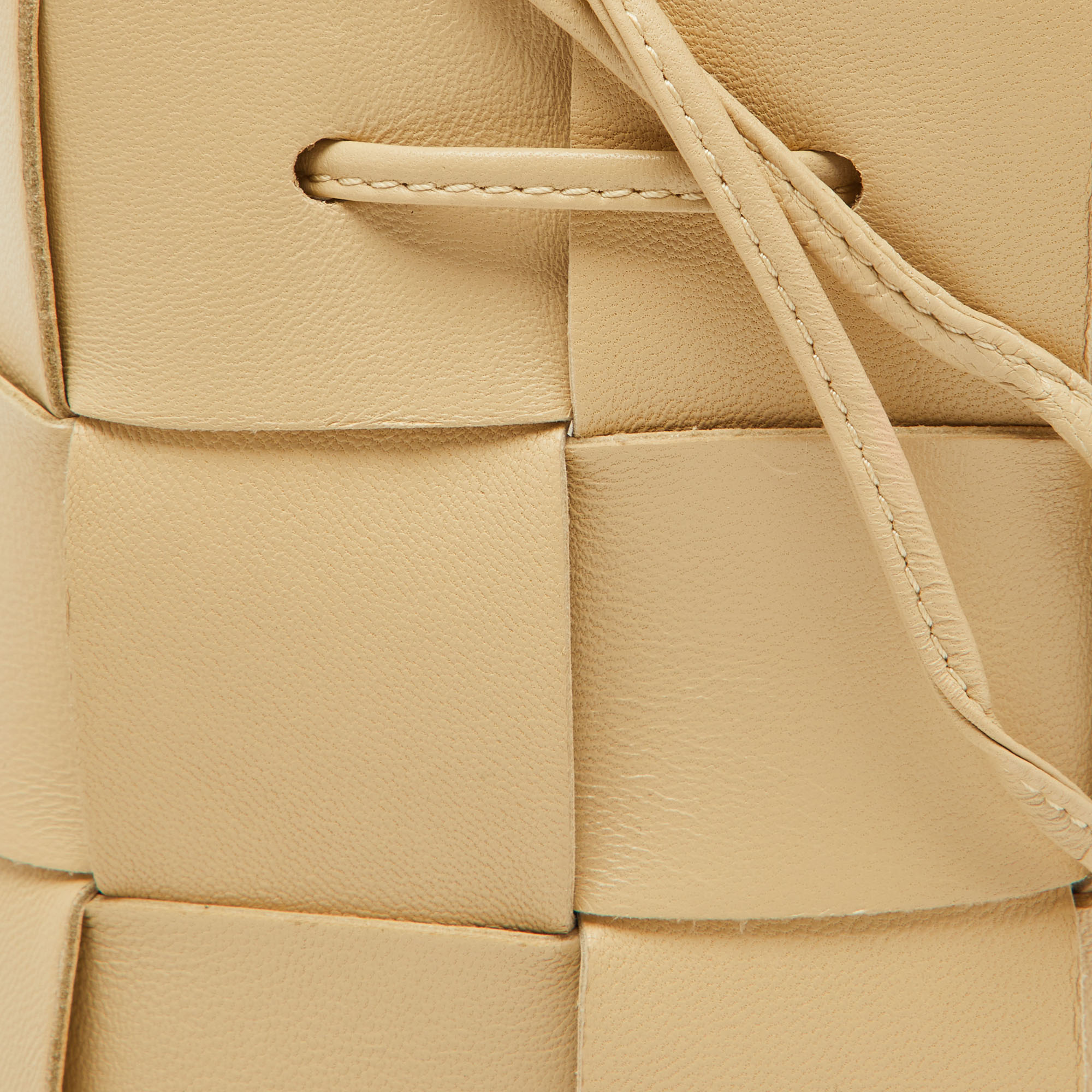Bottega Veneta Porridge Cream Leather Mini Cassette Bucket Bag 