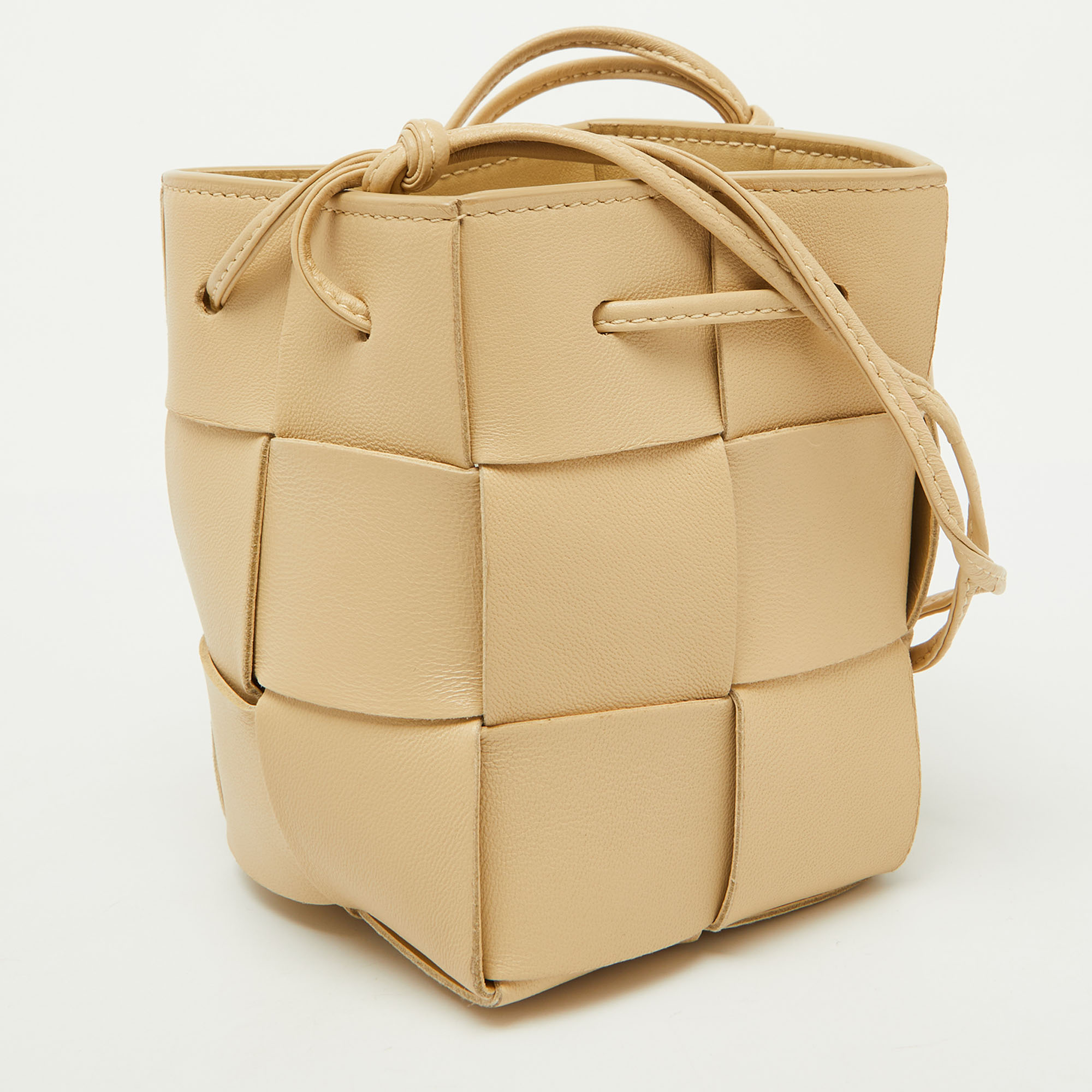 Bottega Veneta Porridge Cream Leather Mini Cassette Bucket Bag 