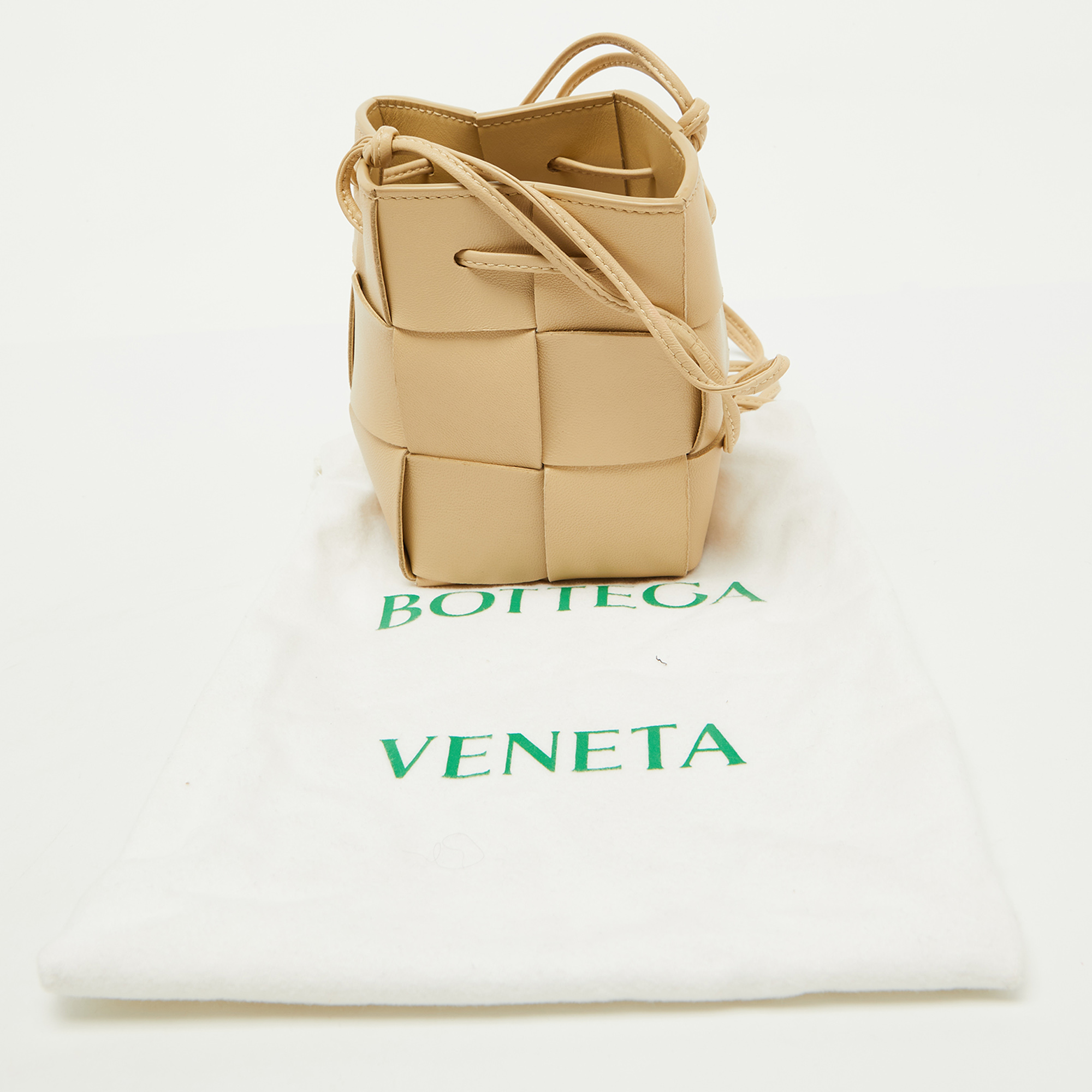 Bottega Veneta Porridge Cream Leather Mini Cassette Bucket Bag 