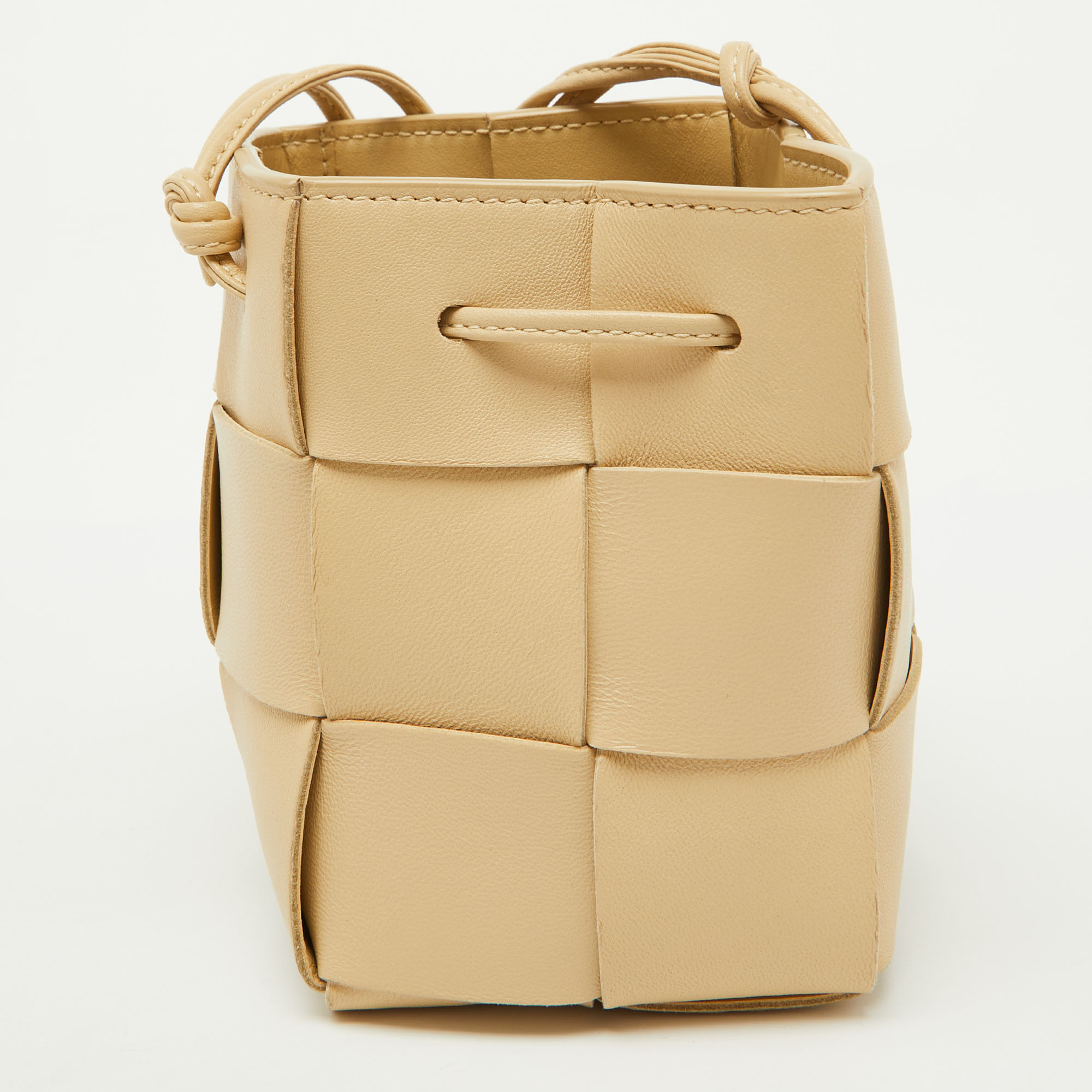 Bottega Veneta Porridge Cream Leather Mini Cassette Bucket Bag 
