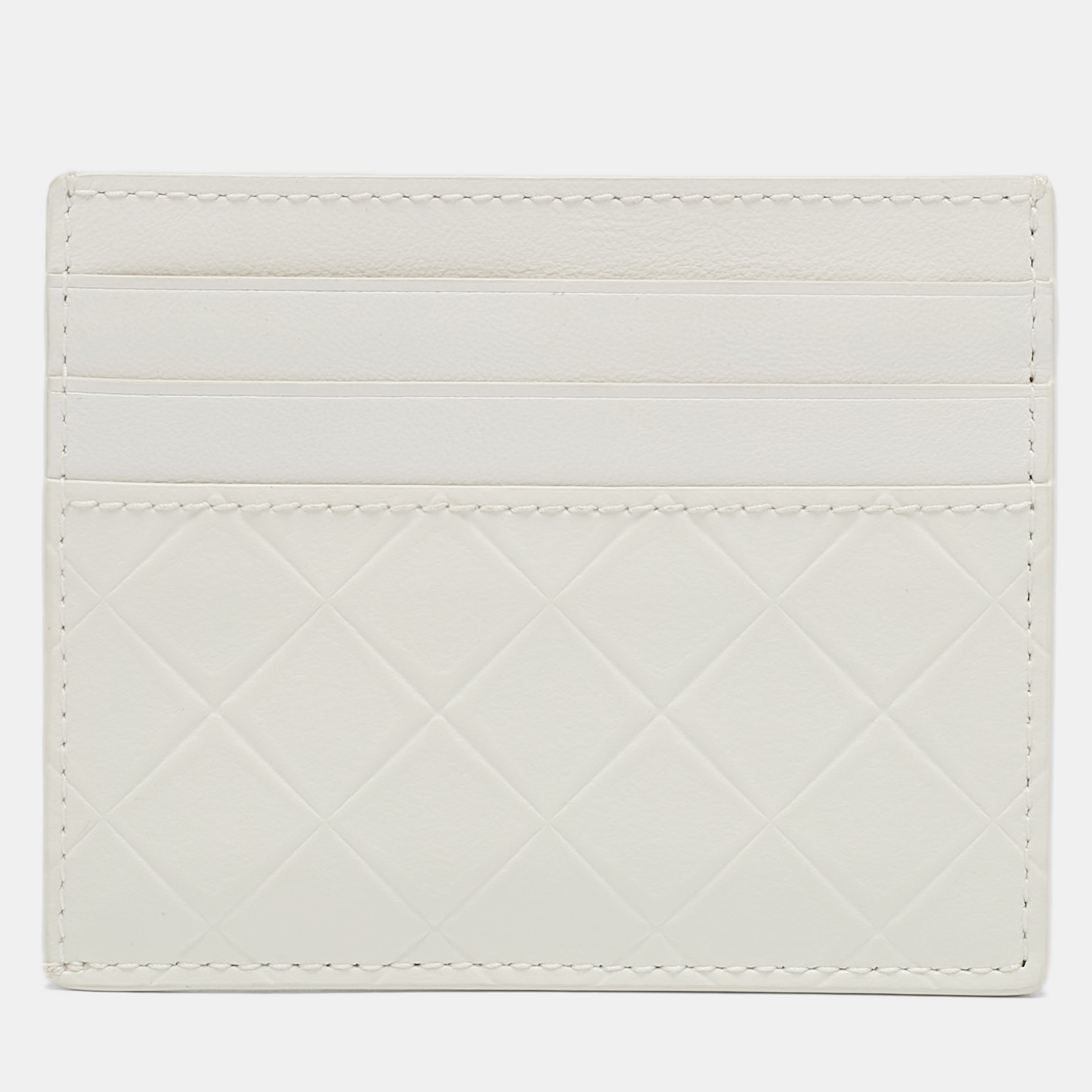 Bottega Veneta White Diamond Embossed Leather Card Holder 