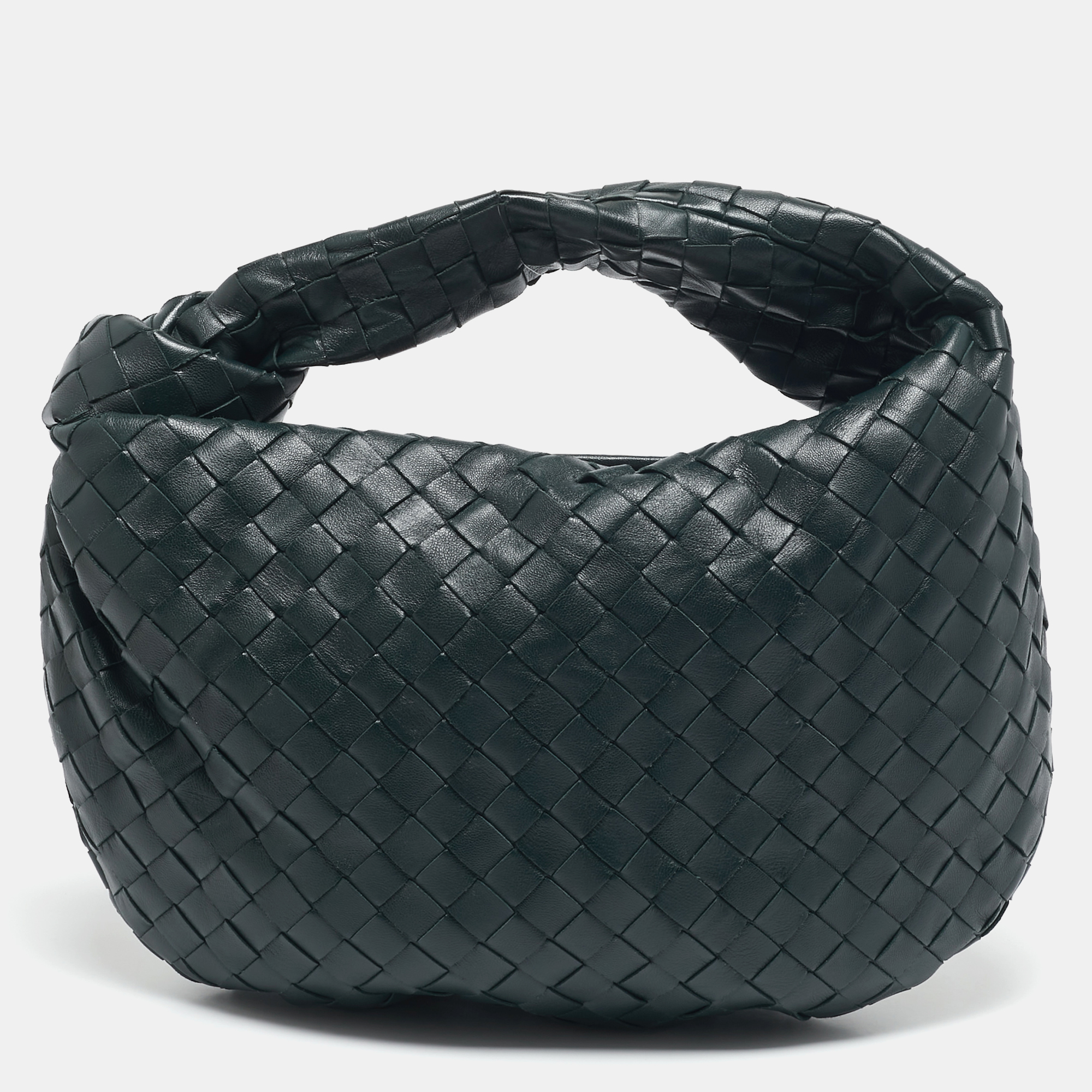 

Bottega Veneta Dark Green Intrecciato Leather Small Jodie Hobo