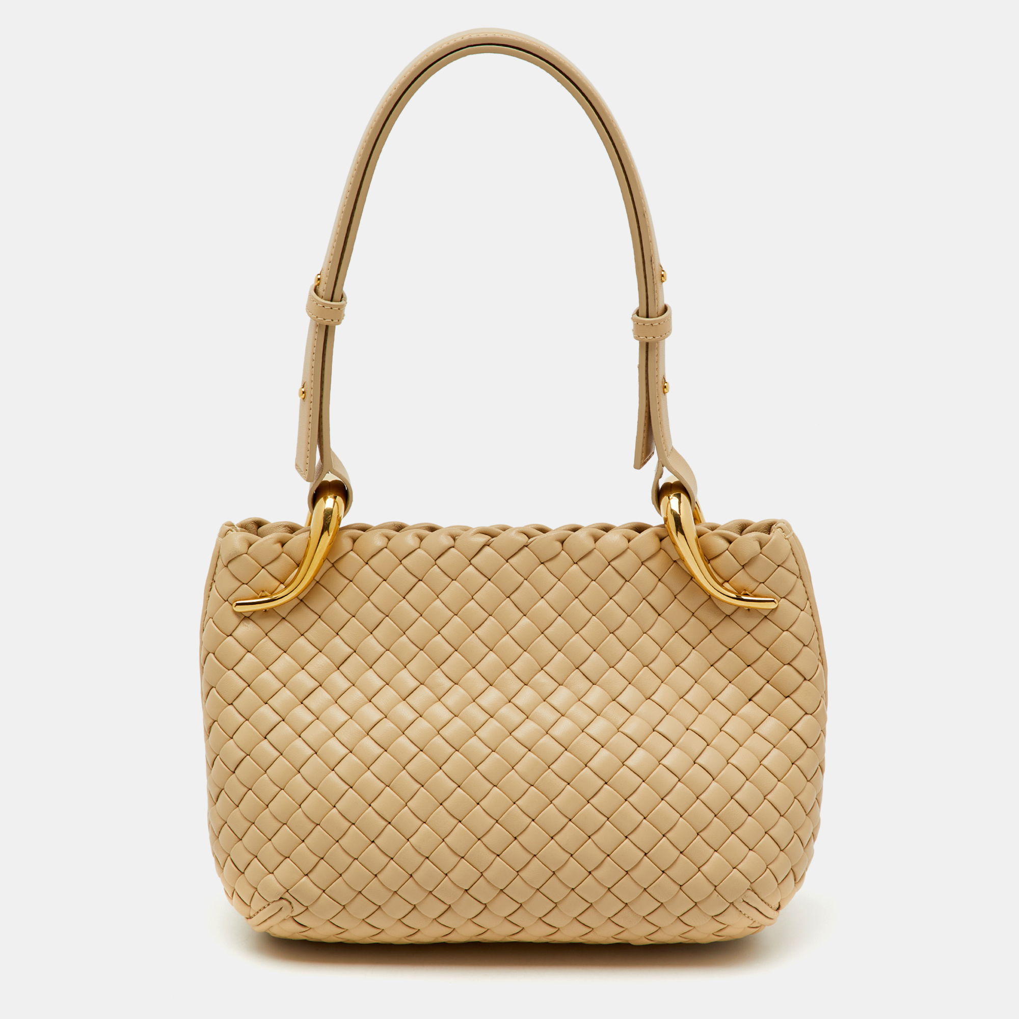 

Bottega Veneta Cream Intrecciato Leather Small Clicker Shoulder Bag