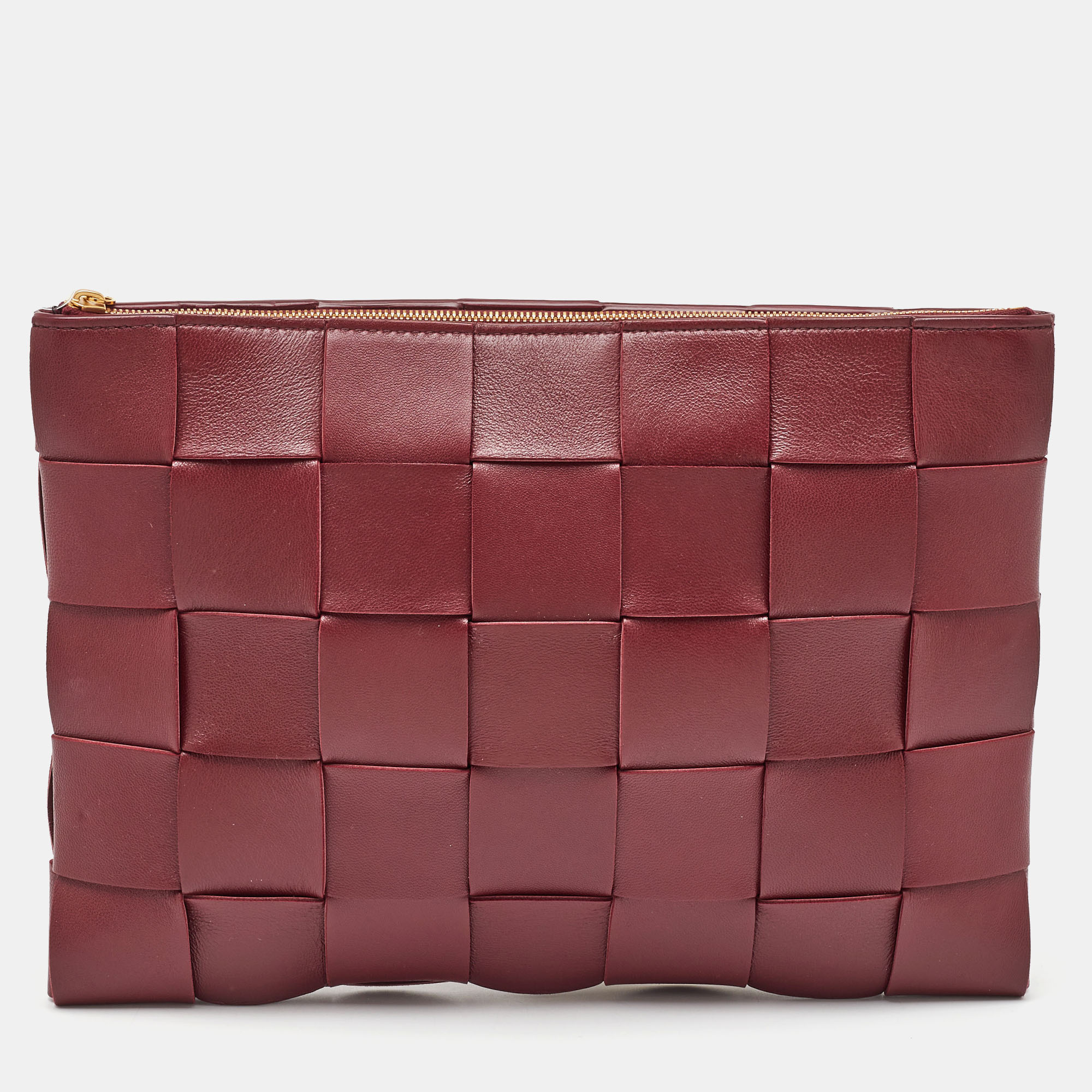 

Bottega Veneta Burgundy Intreccio Leather Cassette Flat Pouch