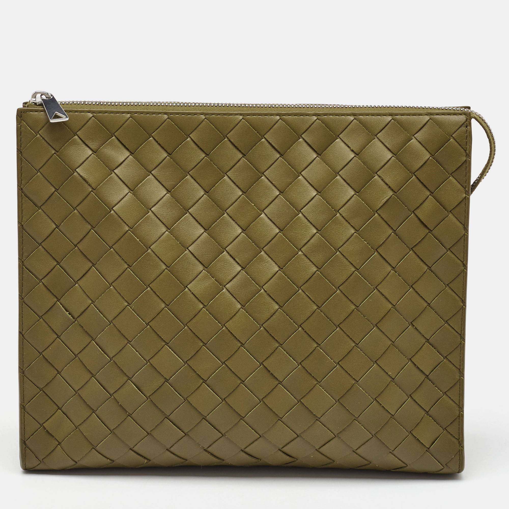 

Bottega Veneta Olive Green Intrecciato Leather Zip Pouch