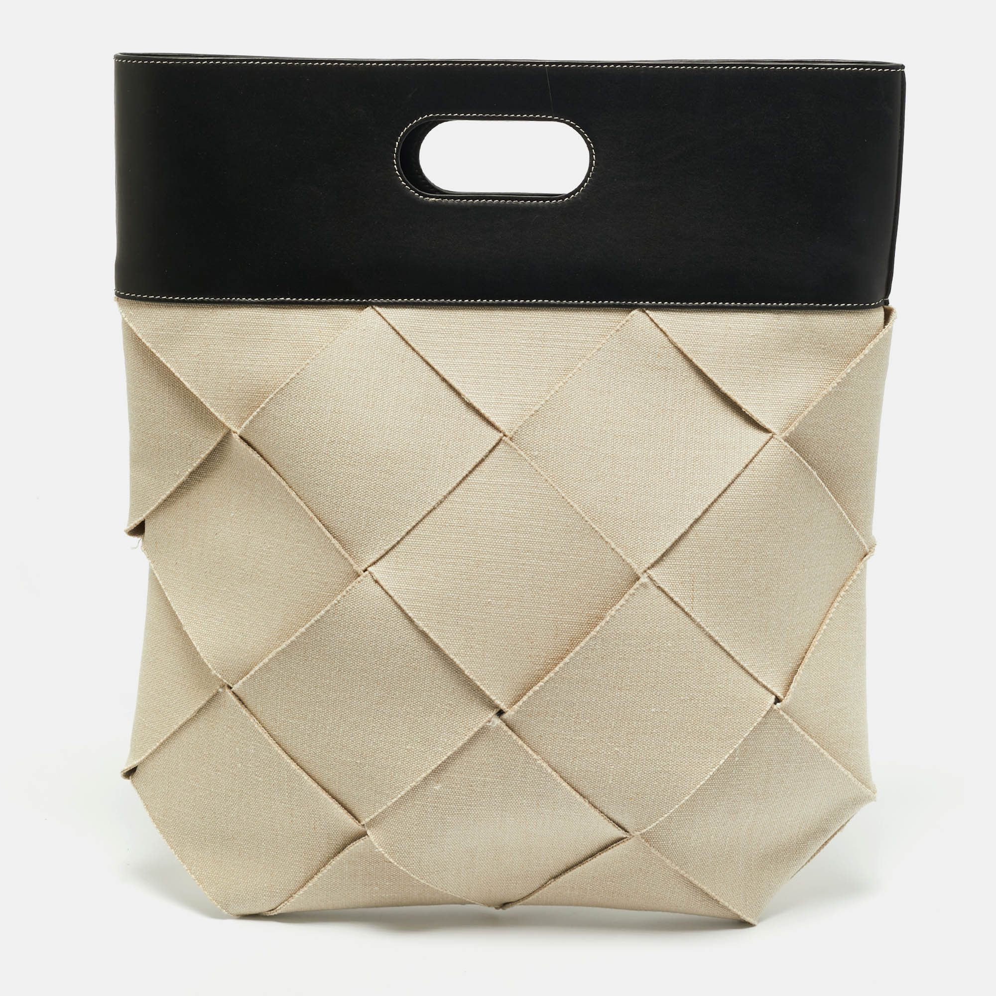 

Bottega Veneta Beige/Black Intrecciato Canvas and Leather Slip Tote