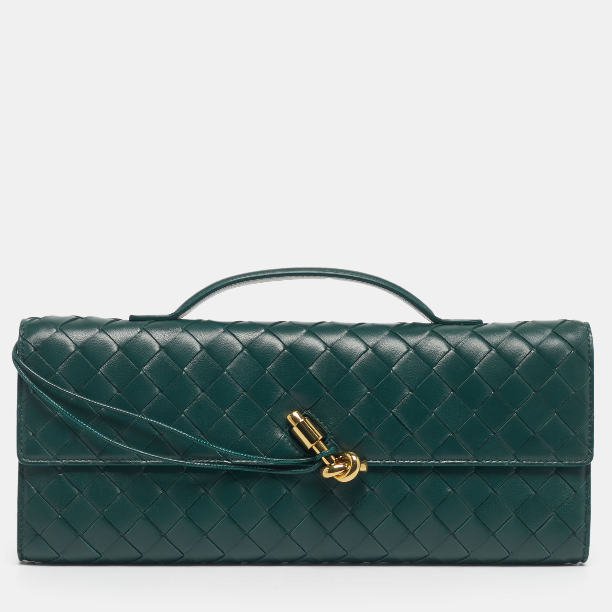 

Bottega Veneta Green Intrecciato Leather Medium Andiamo Clutch