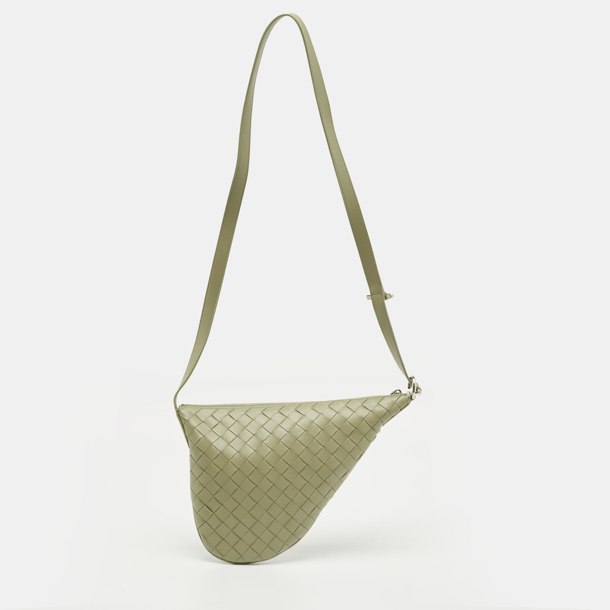 

Bottega Veneta Travertine Intrecciato Leather  Virgule Bag, Green
