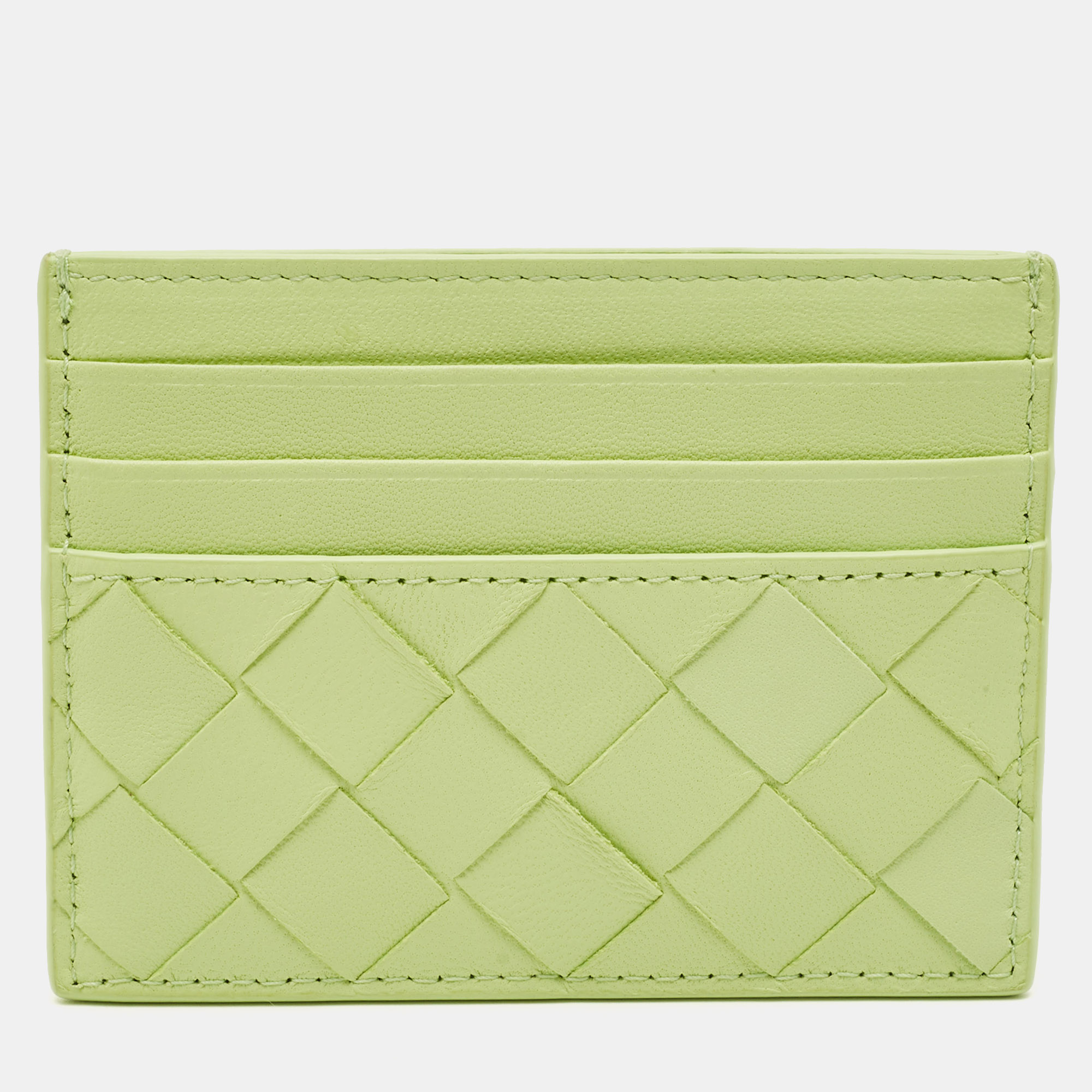 Pre-owned Bottega Veneta Light Green Intrecciato Leather Card Holder