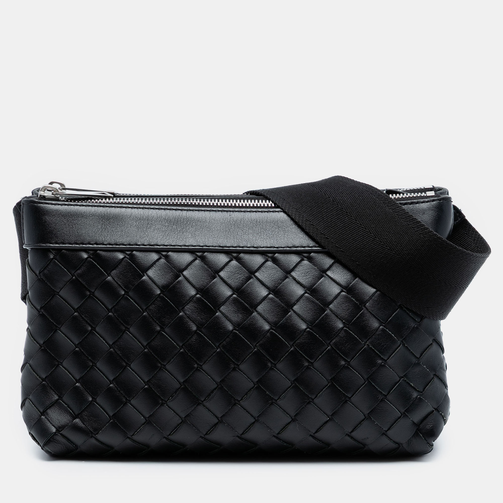 

Bottega Veneta Black Leather Intrecciato Duo Crossbody