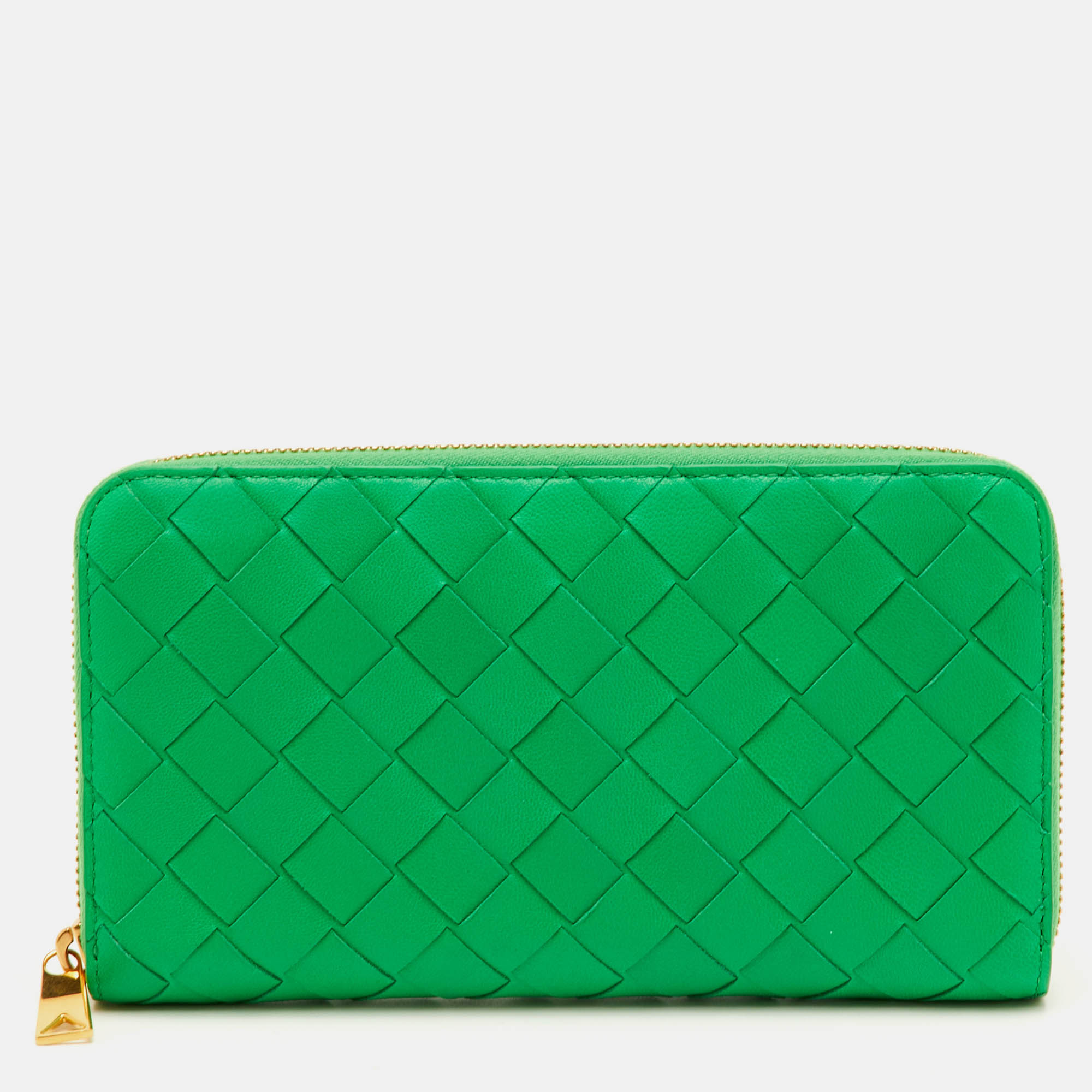 

Bottega Veneta Green Intrecciato Leather Zip Around Wallet