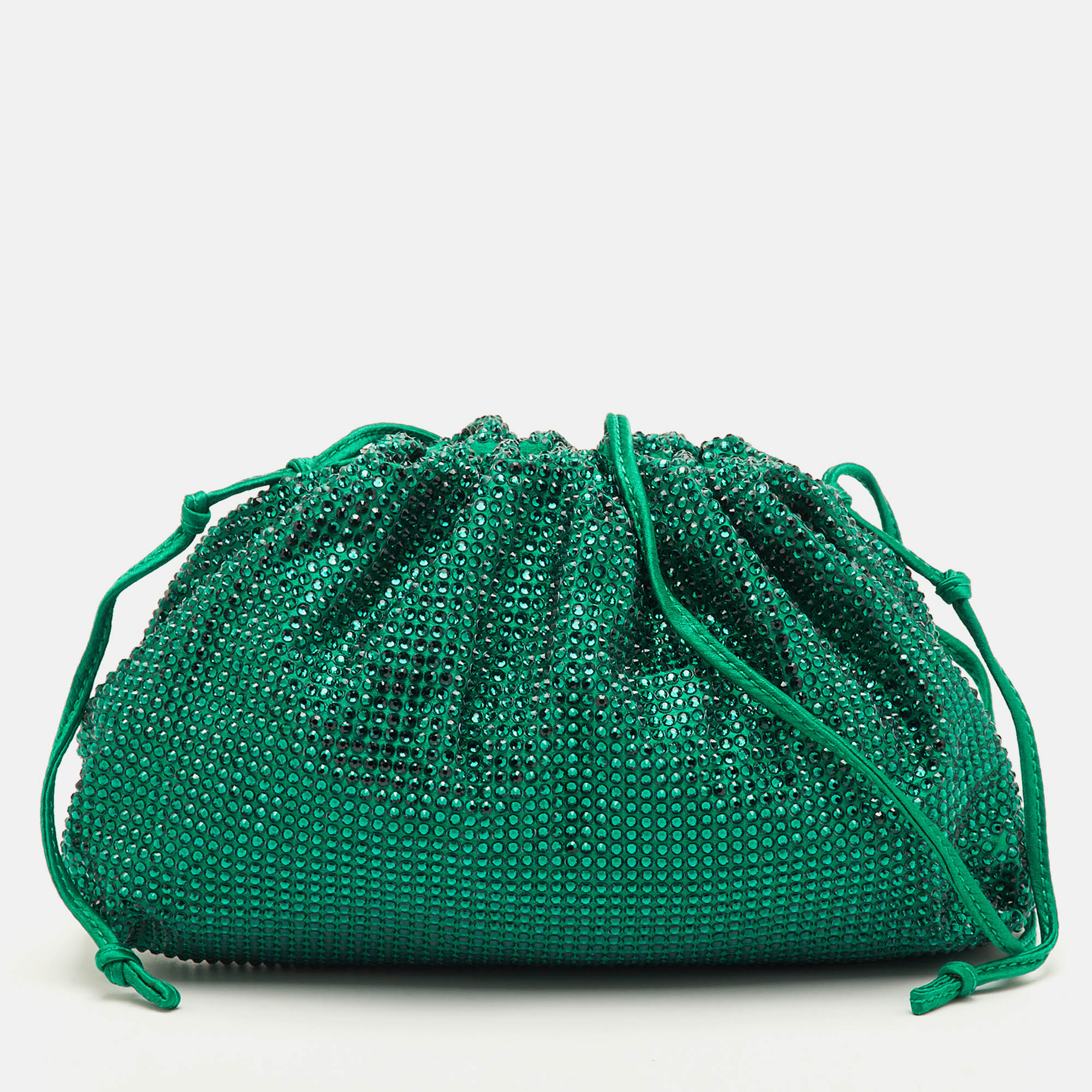 

Bottega Veneta The Pouch Mini Green Satin Rhinestones Clutch