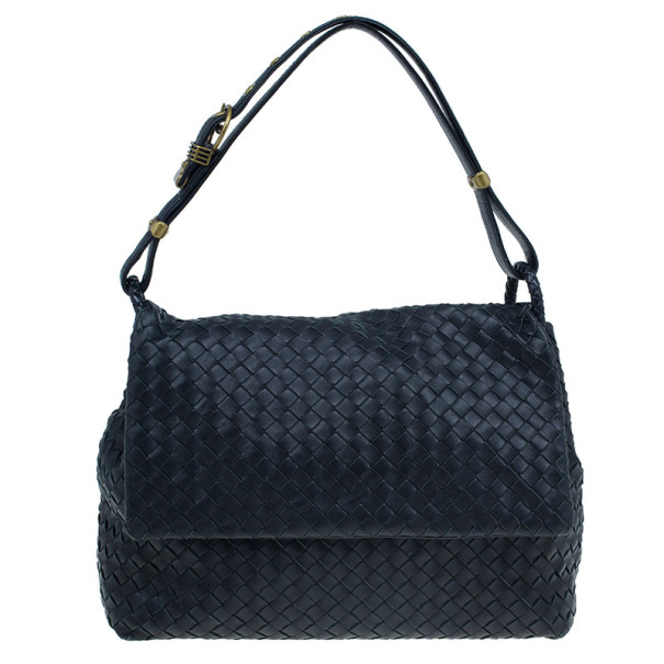 Pre Owned Bottega Veneta Black Nappa Mini Intrecciato Shoulder Bag
