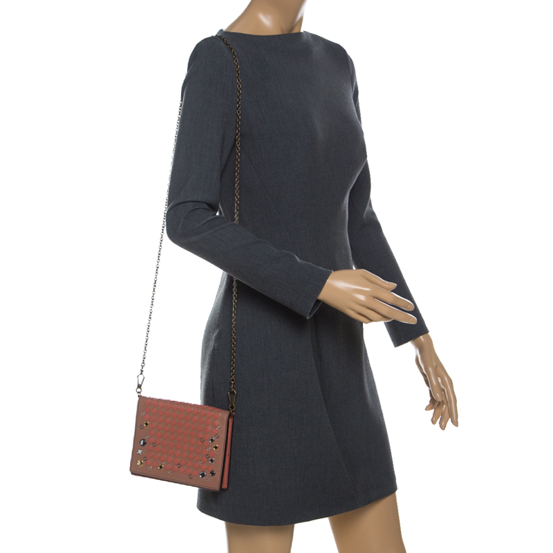 

Bottega Veneta Orange Intrecciato Leather Flap Crossbody Bag