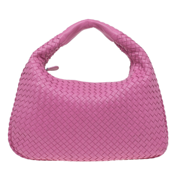 Pre Owned Bottega Veneta Pink Leather Small Intrecciato  Hobo