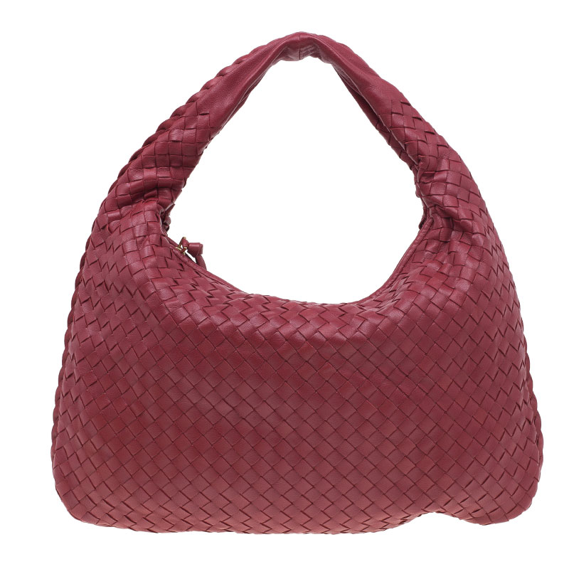 Pre Owned Bottega Veneta Red Leather Small Intrecciato Nappa Hobo