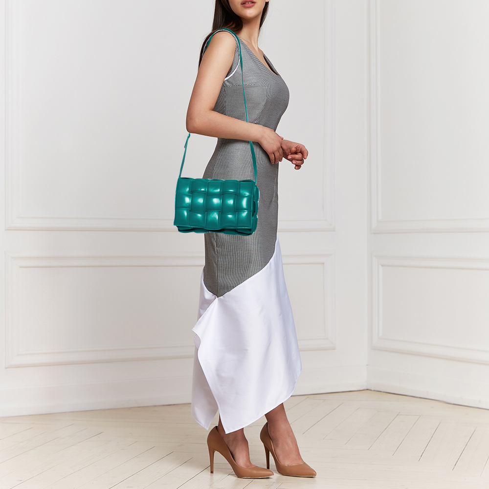

Bottega Veneta Teal Green Padded Leather Cassette Shoulder Bag