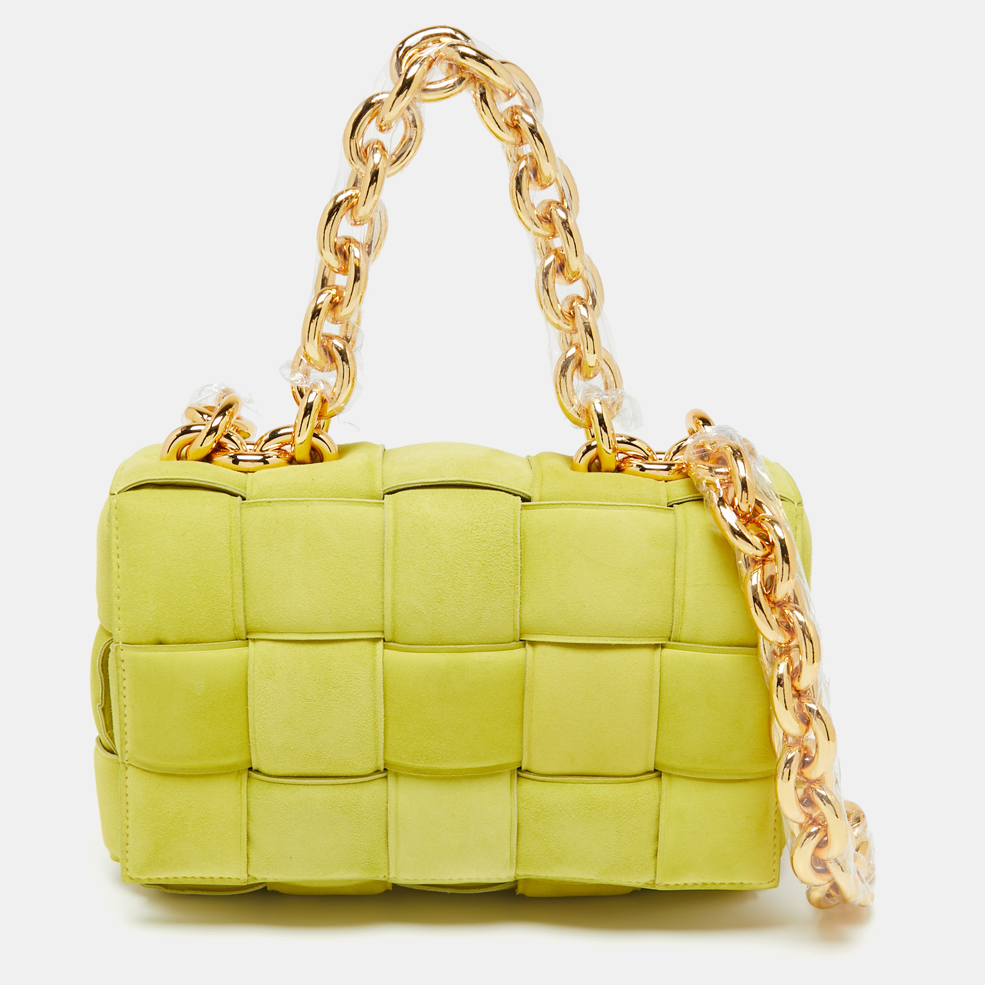 Pre-owned Bottega Veneta Yellow Padded Suede Chain Cassette Shoulder Bag
