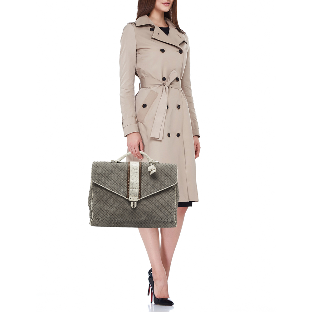 

Bottega Veneta Grey/White Alligator And Intrecciato Leather Briefcase