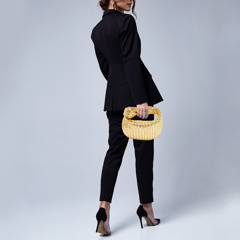 

Bottega Veneta Gold Intrecciato Leather Mini Jodie Hobo