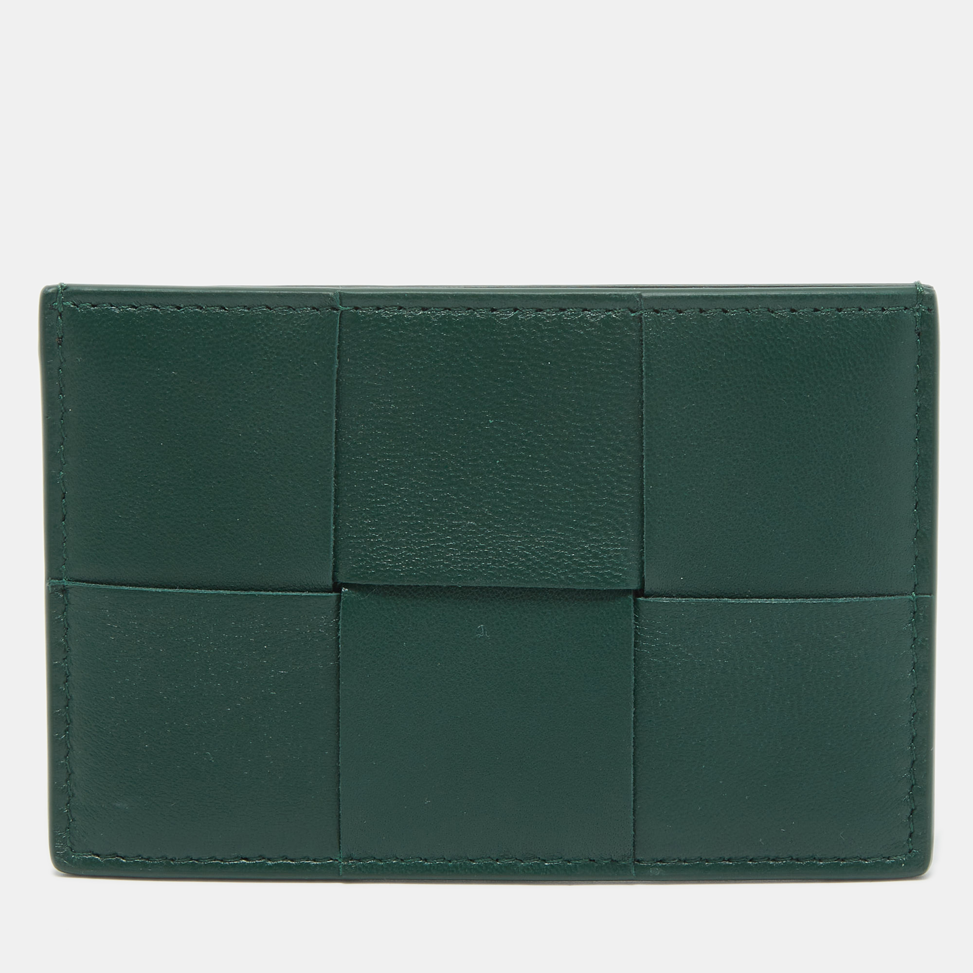 Pre-owned Bottega Veneta Green Intrecciato Leather Card Case