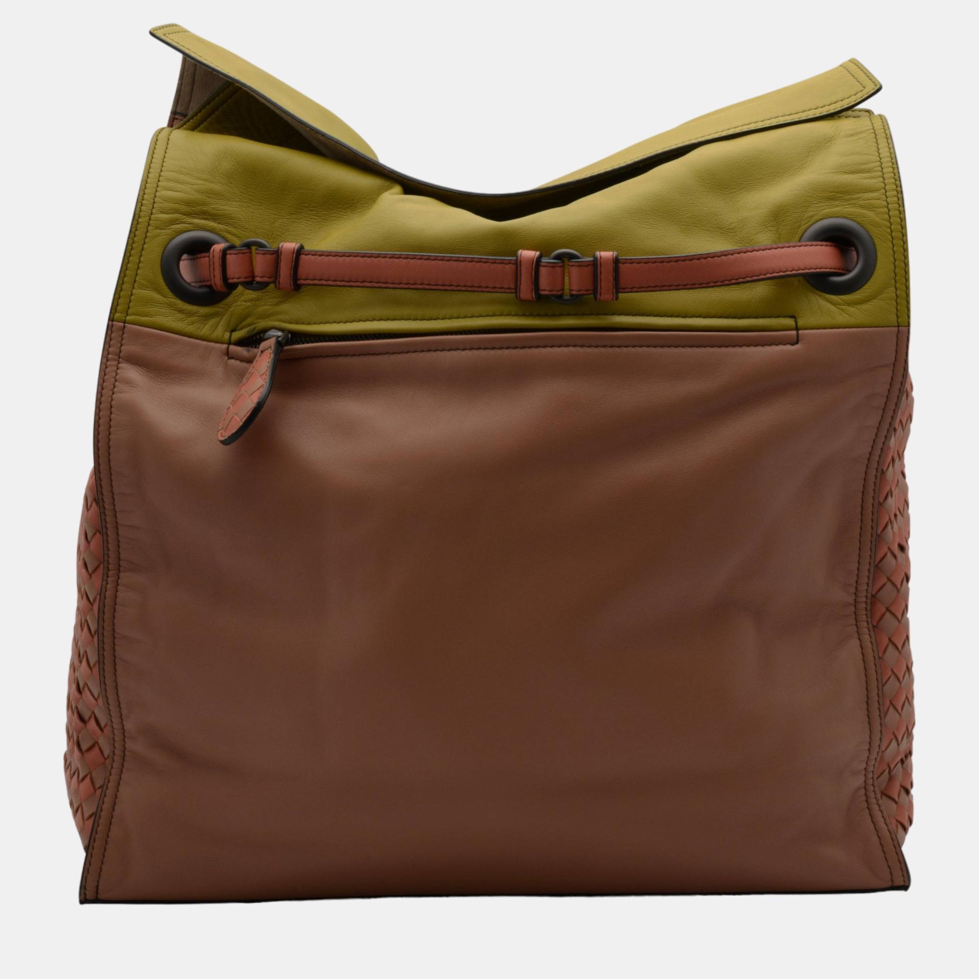 Pre-owned Bottega Veneta Brown And Green Leather Shoulder Bag
