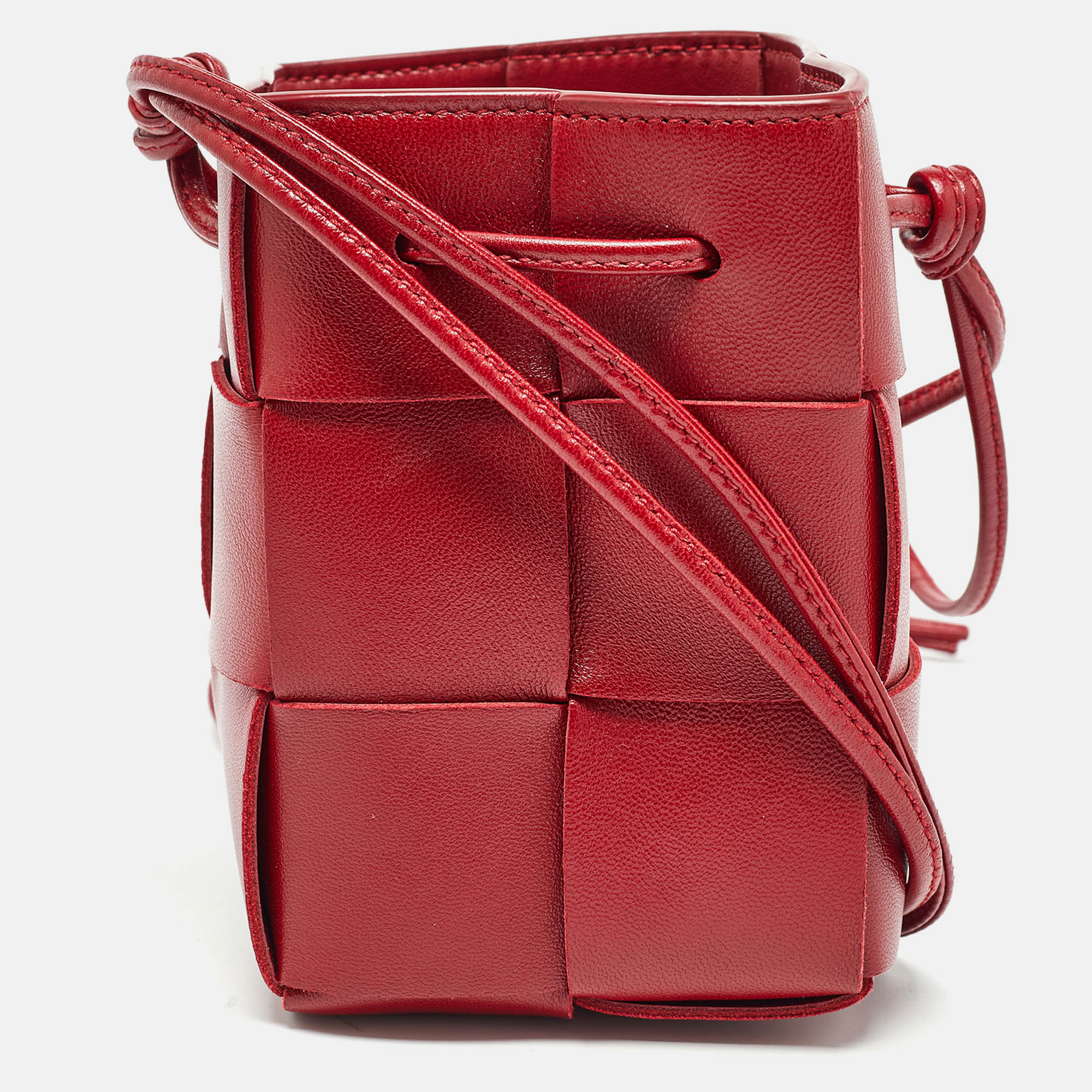 

Bottega Veneta Red Intreccio Leather Mini Cassette Bucket Bag