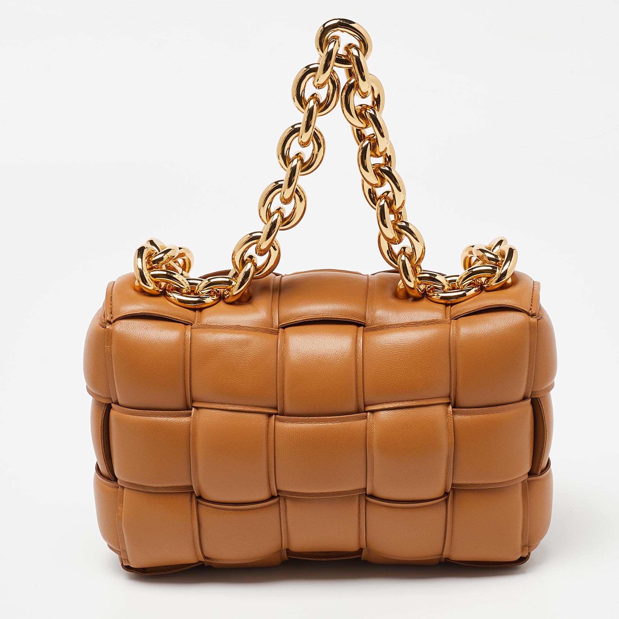Pre-owned Bottega Veneta Caramel Padded Leather Cassette Chain Bag In Brown