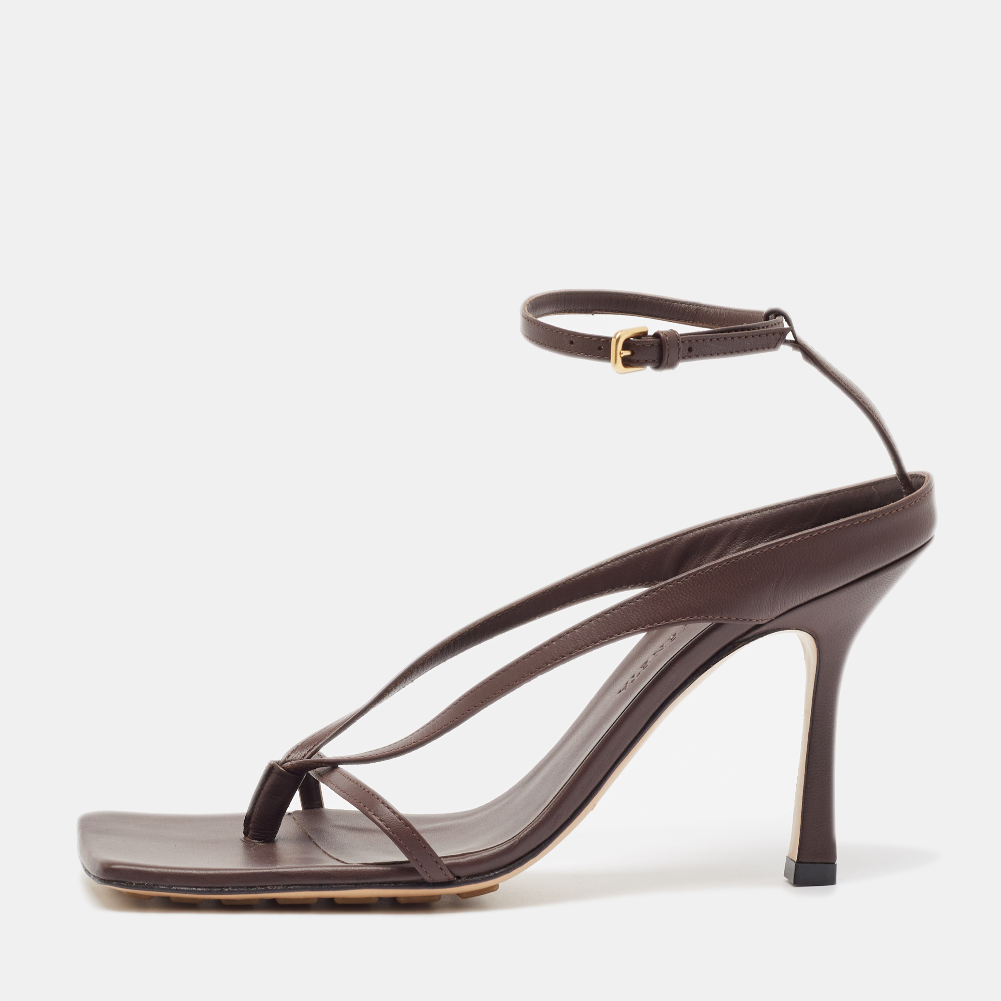 

Bottega Veneta Brown Leather Stretch Ankle Strap Sandals Size